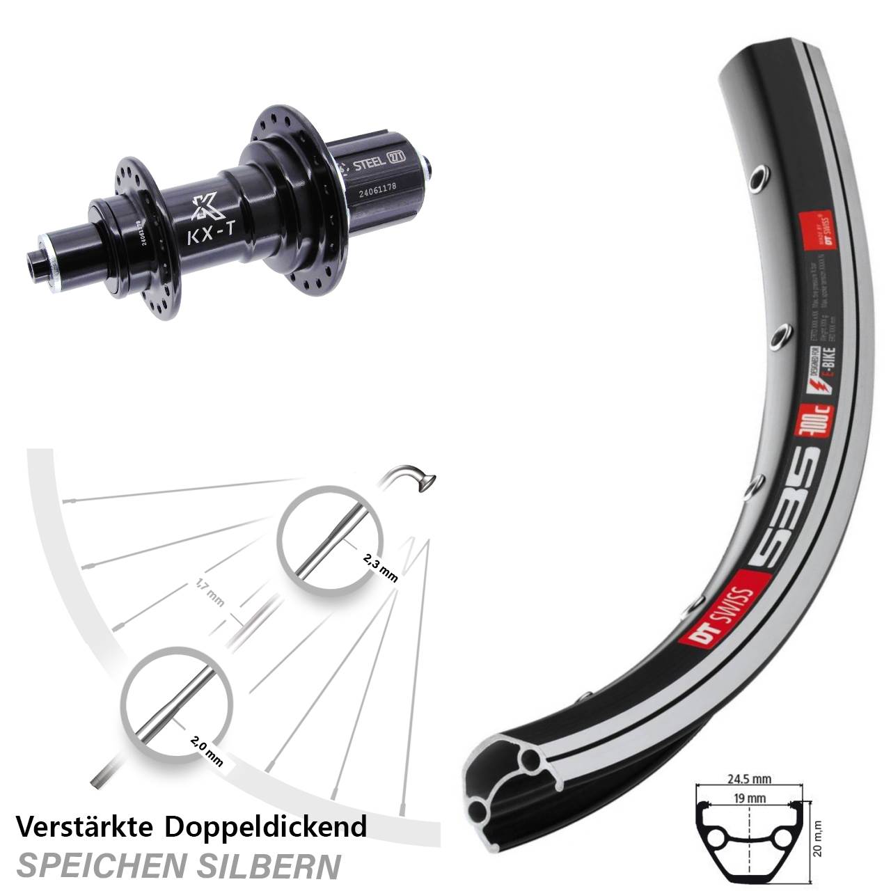 28 Zoll Hinterrad KX-T Heavy Duty schwarz 135 mm DT Swiss 535 8-12 fach