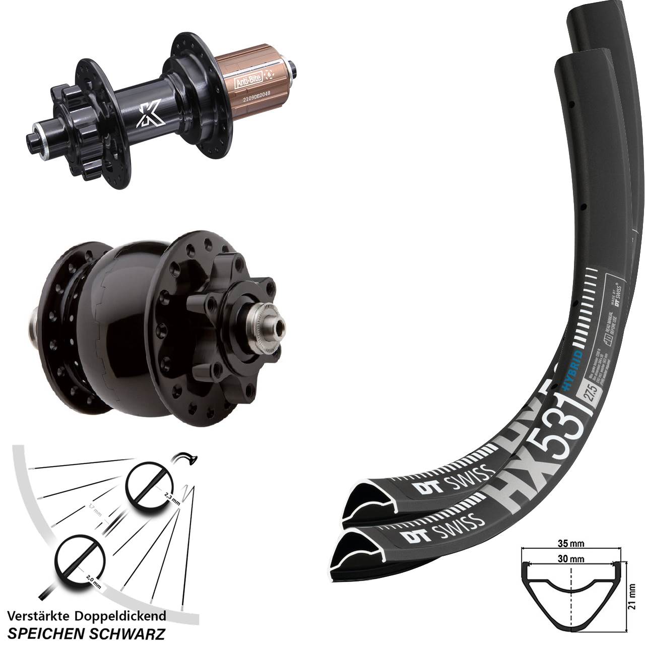 29 Zoll DT Swiss HX 531 KX-M SON 28 6-Loch Laufradsatz für Schnellspanner 8-11 fach HG