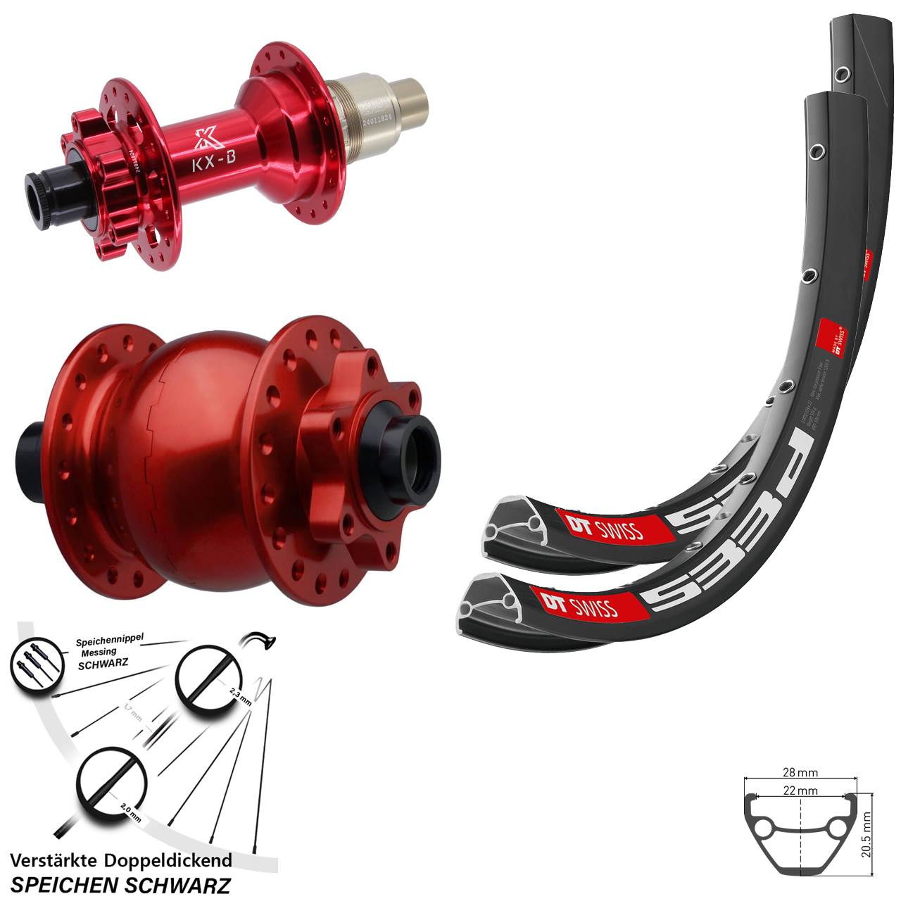 DT Swiss 533 D KX-B rot SON 28 26 Zoll 6-Loch Laufradsatz 15x110 12x148 SRAM XD