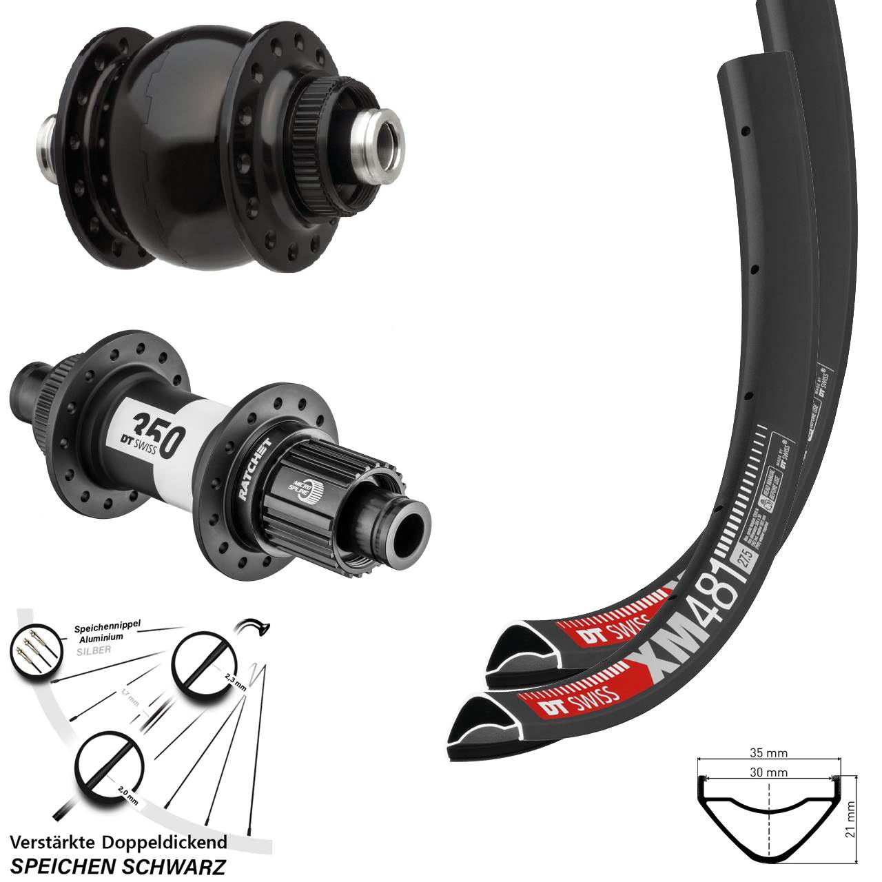 DT Swiss XM481-350 SONdelux 27,5 Zoll Disc Laufradsatz 12x100/142 Shimano Micro Spline