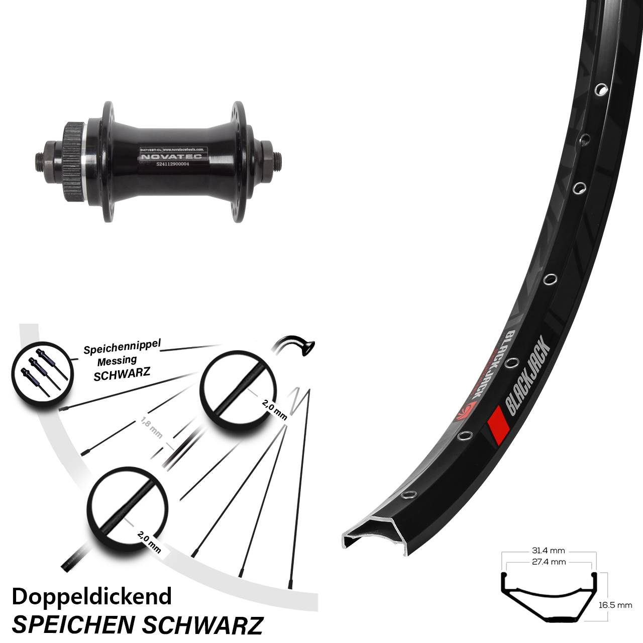 Centerlock Vorderrad für Schnellspanner 29 Zoll Rodi Ready 27 Novatec D471