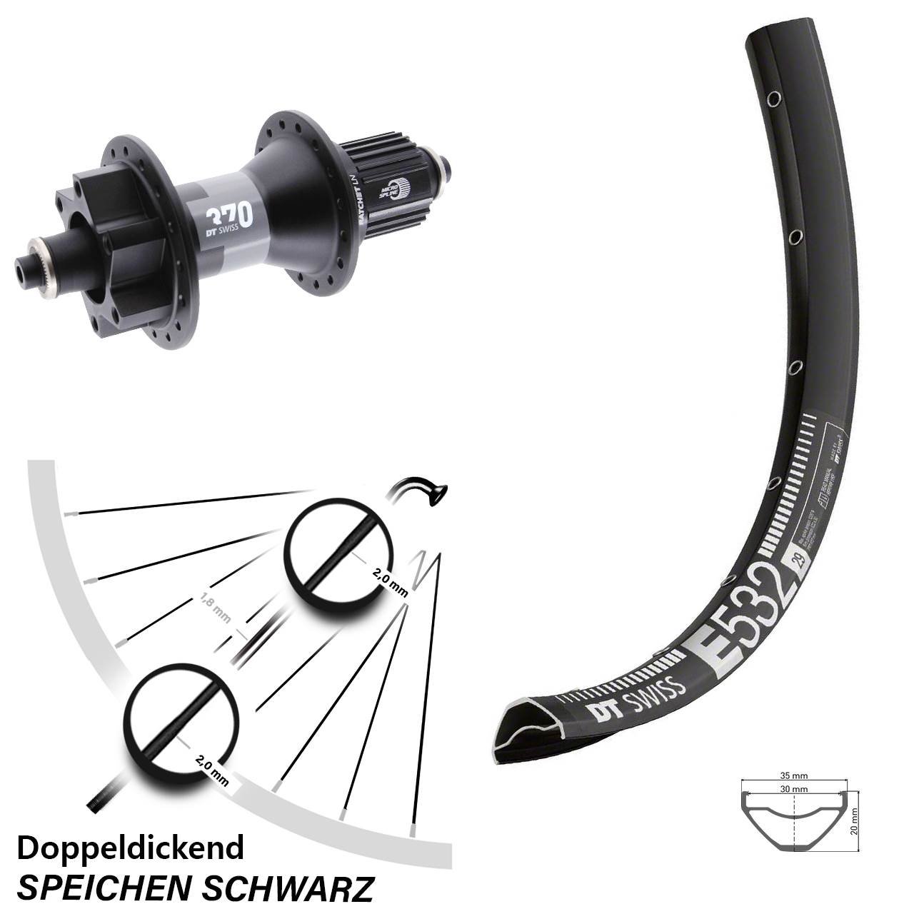 Boost Disc Hinterrad für Schnellspanner 29 Zoll DT Swiss E 532 370 Micro Spline