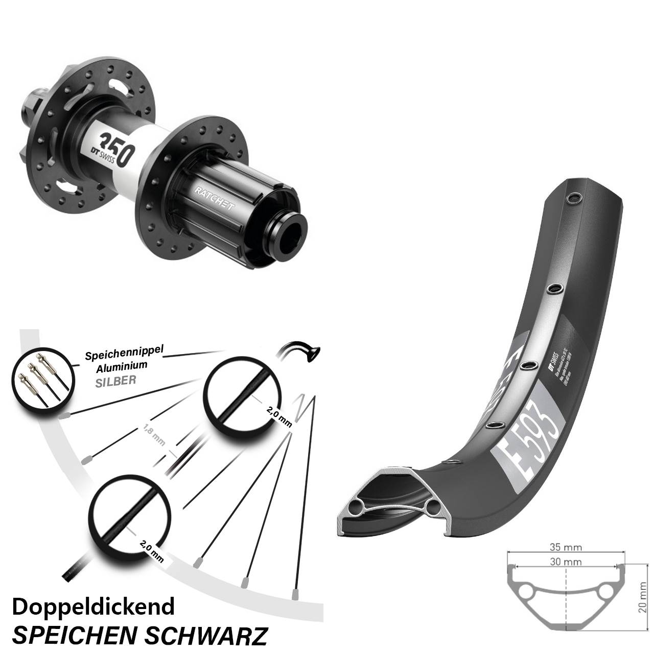 Hinterrad 27,5 Zoll DT Swiss E593 350 6-Loch 8-11 fach 12x148