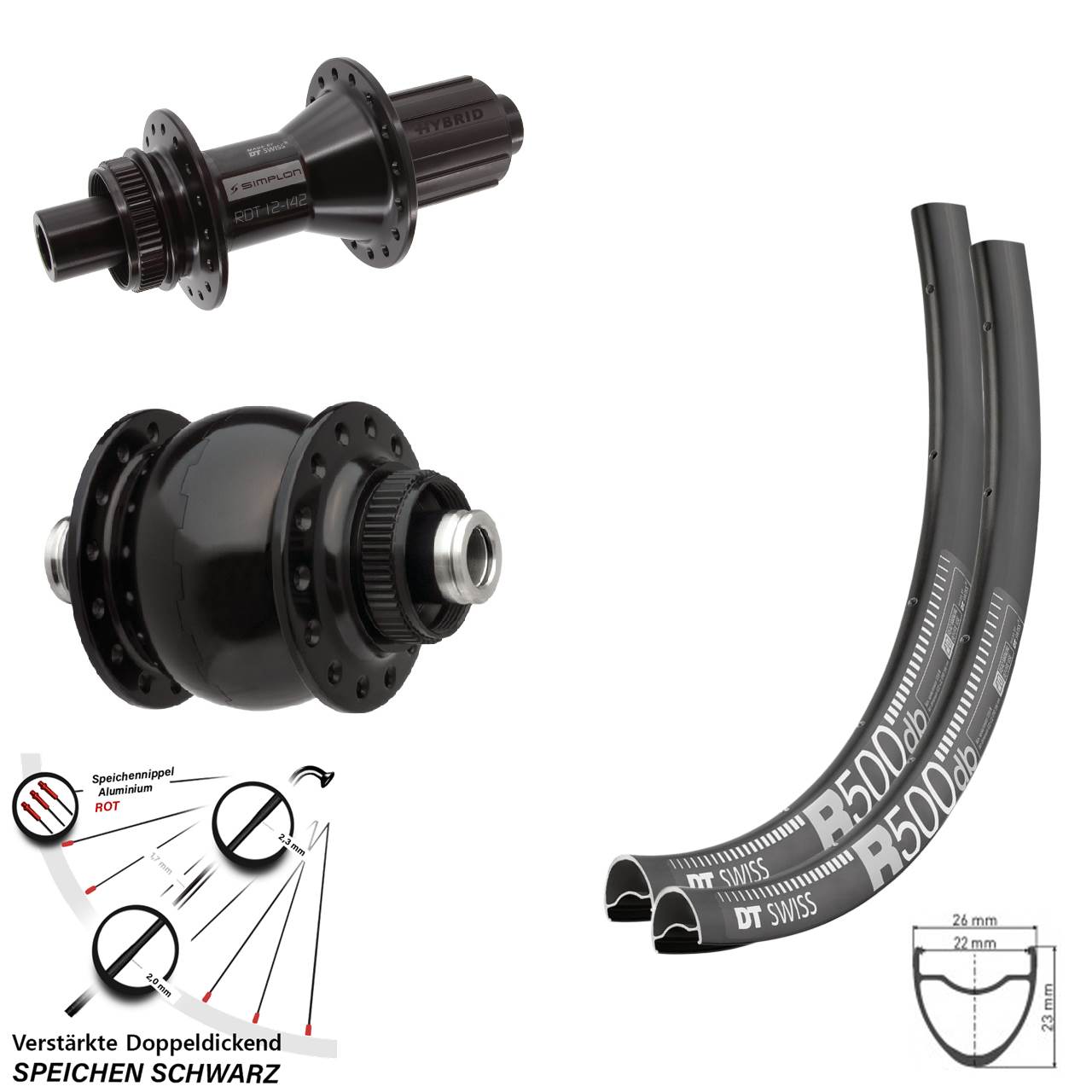 28-29 Zoll DT Swiss R500-370 Hybrid SON delux Disc Laufradsatz 12x100/142 8-11 fach
