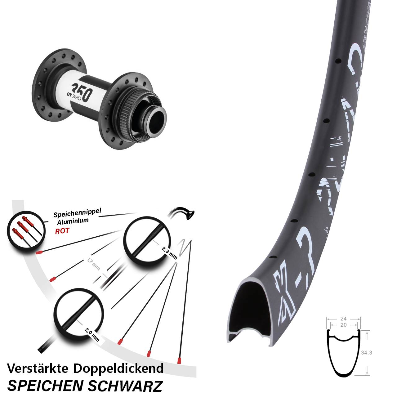 29 Zoll KX-R Road DT Swiss 350 Vorderrad Centerlock 15x100