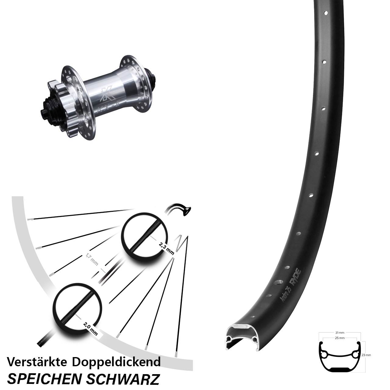 Disc Vorderrad 28-29 Zoll Ryde Andra 25 KX-E verstärkt QR