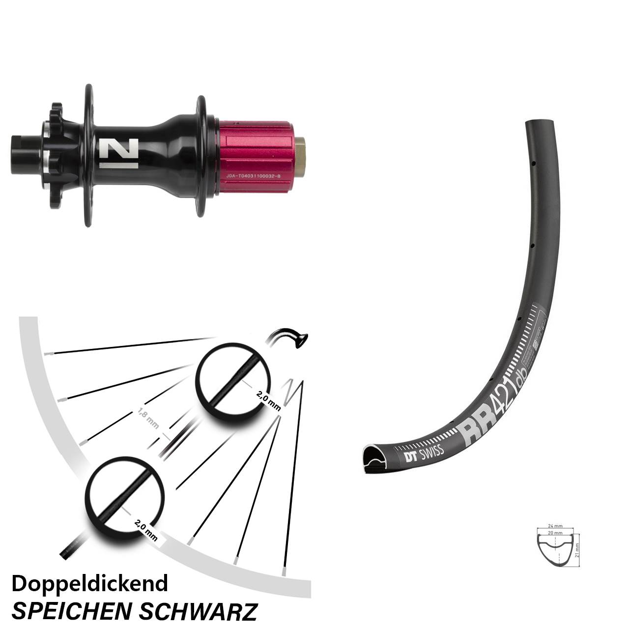 DT Swiss RR 421 DB Disc-Hinterrad 28 Zoll mit Novatec D792 Nabe 12x 142 mm HG 8-12 fach