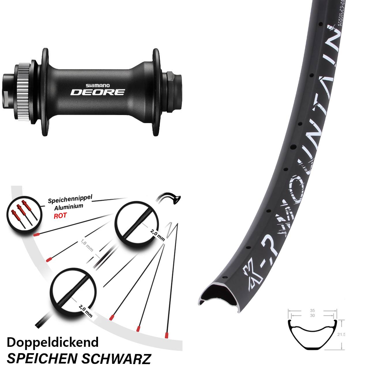 Disc Vorderrad 29 Zoll KX-R Mountain Shimano Deore HB-M618 Boost 15x110