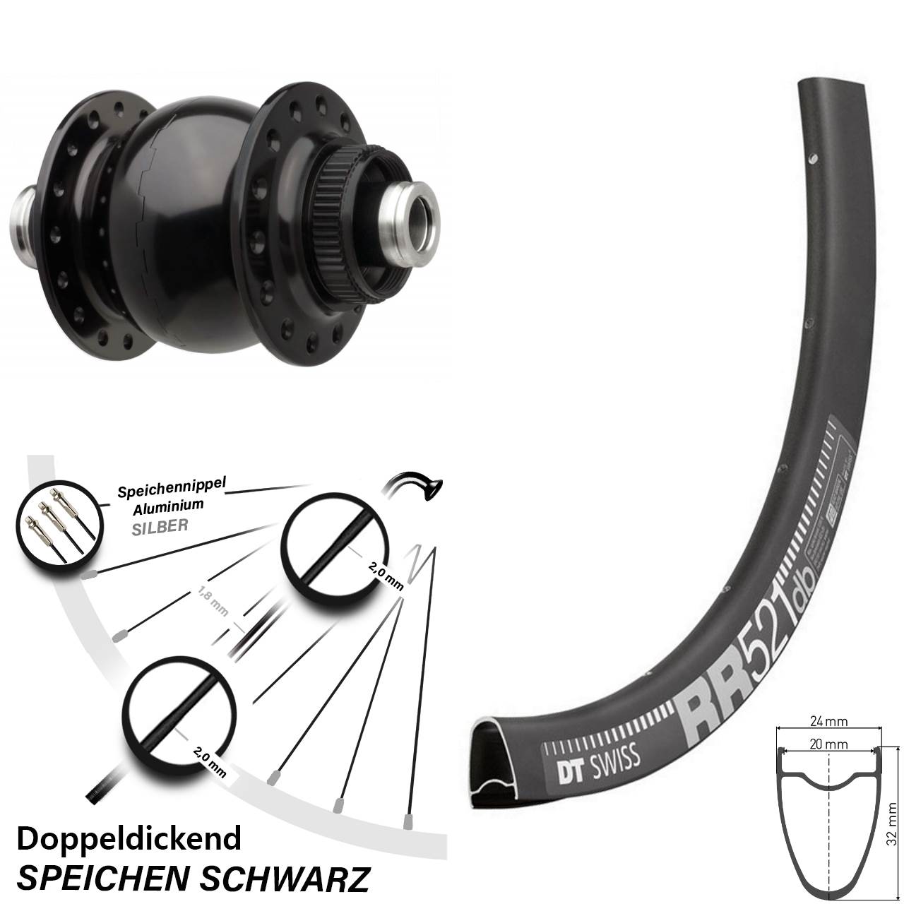 Vorderrad SON 28-12x110 Boost Centerlock DT Swiss RR521 28 Zoll