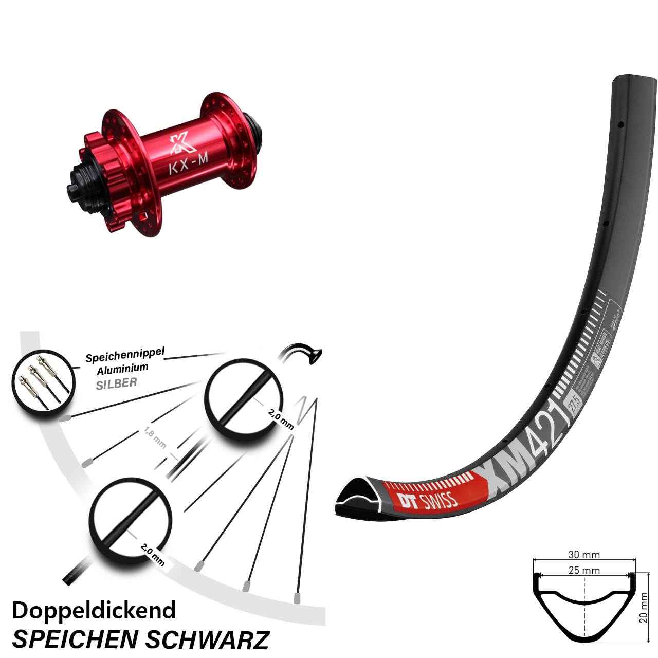 KX-M 6-Loch Disc rot 5x100 mm DT Swiss XM 421 Vorderrad 29 Zoll Schnellspanner