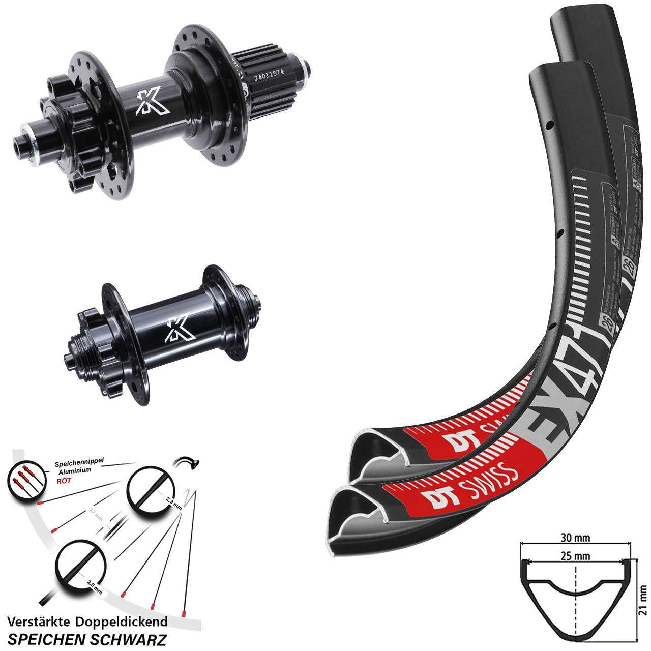 Laufradsatz 6-Loch QR 26 Zoll DT Swiss EX 471 KX-M Micro Spline