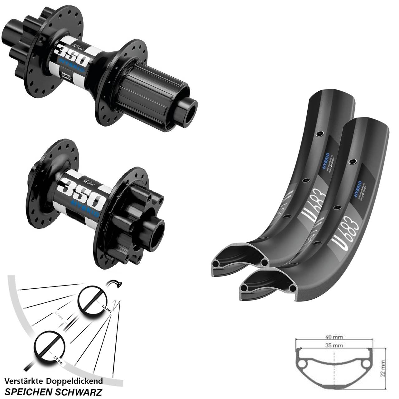 27,5 Zoll DT Swiss U 683-350 Hybrid-350 Hybrid Laufrad-Satz 6-Loch 15x110 12x148 8-11 fach