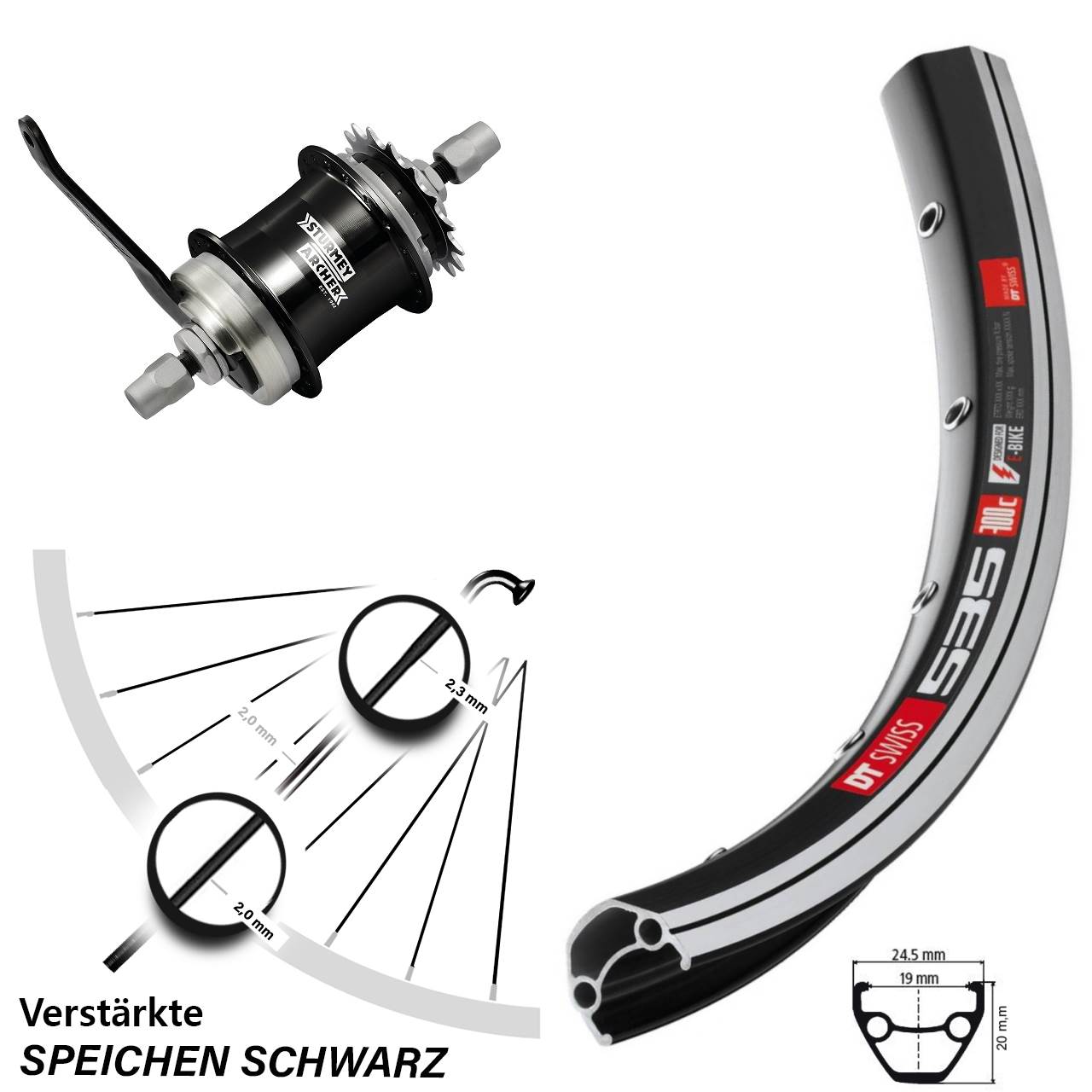 Hinterrad 26 Zoll schwarz