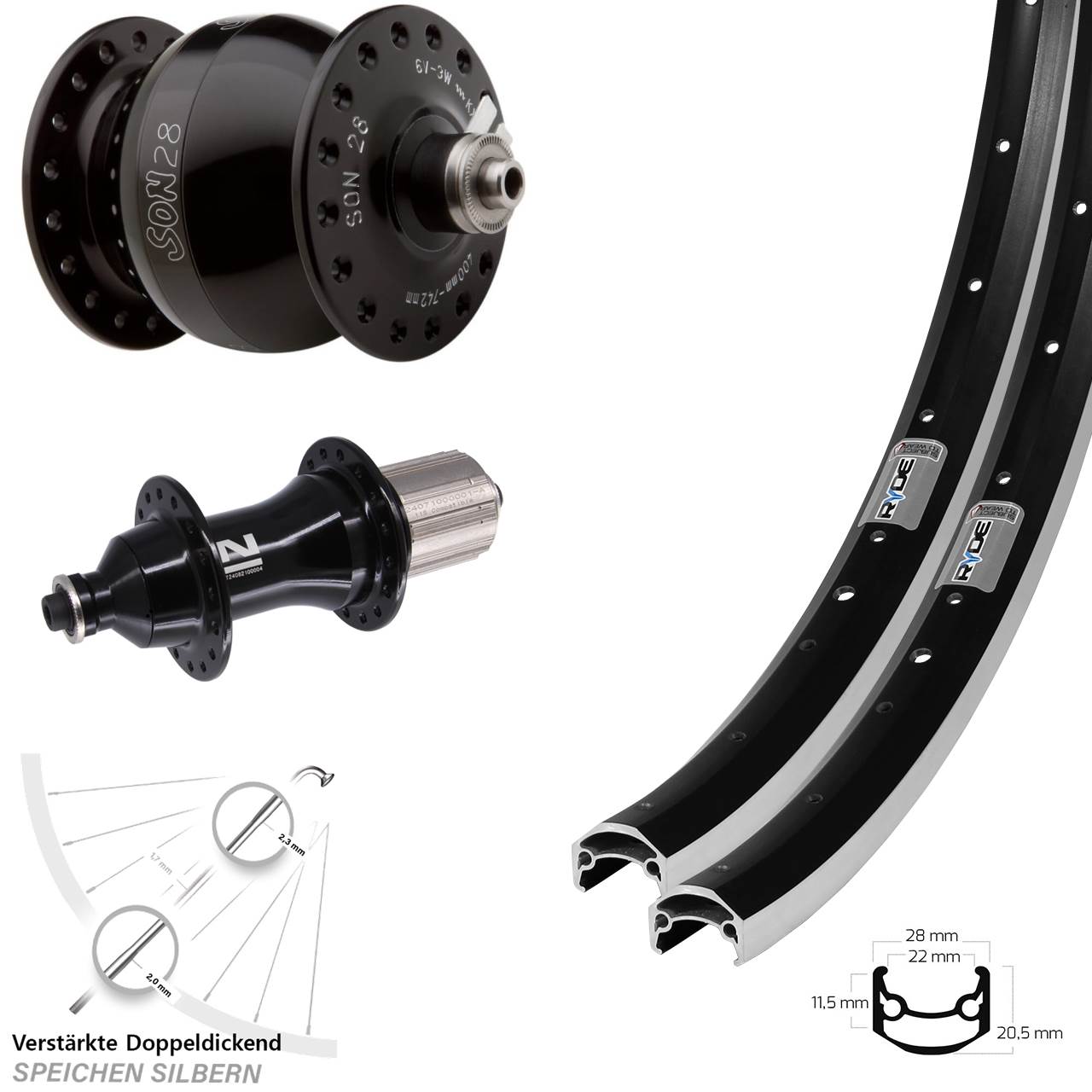 Laufradsatz 27,5 Zoll Ryde Andra 35 Novatec F162 Strong SON 28 8-12 fach HG QR
