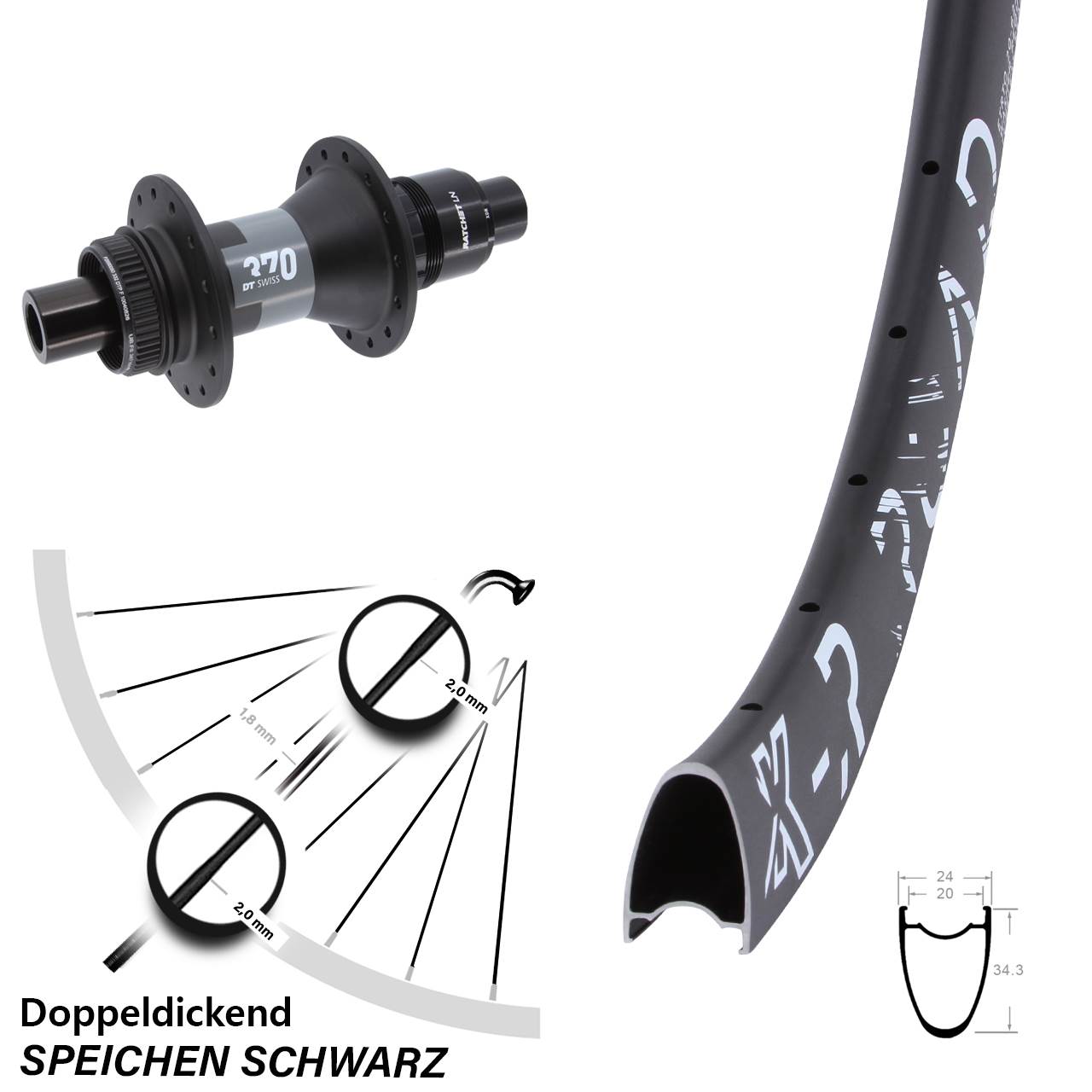 Centerlock Hinterrad 12x142 28 Zoll KX-R Road DT Swiss 370