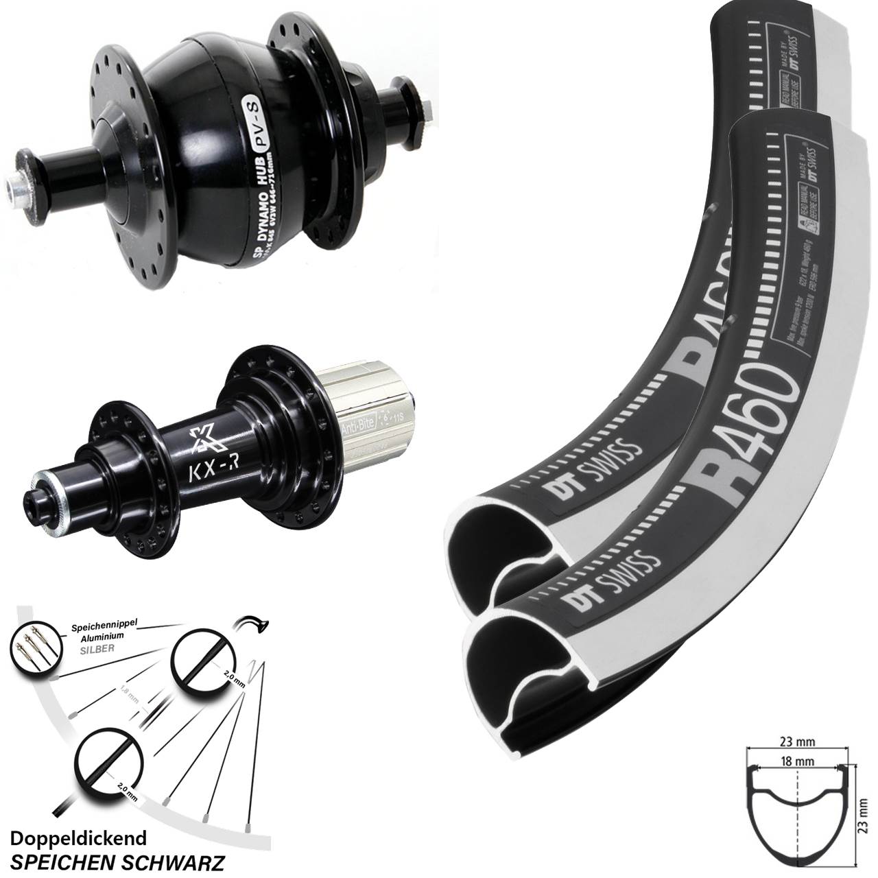 Dynamo Laufradsatz KX-R schwarz Shutter PV-8 DT Swiss R 460 28 Zoll Schnellspanner