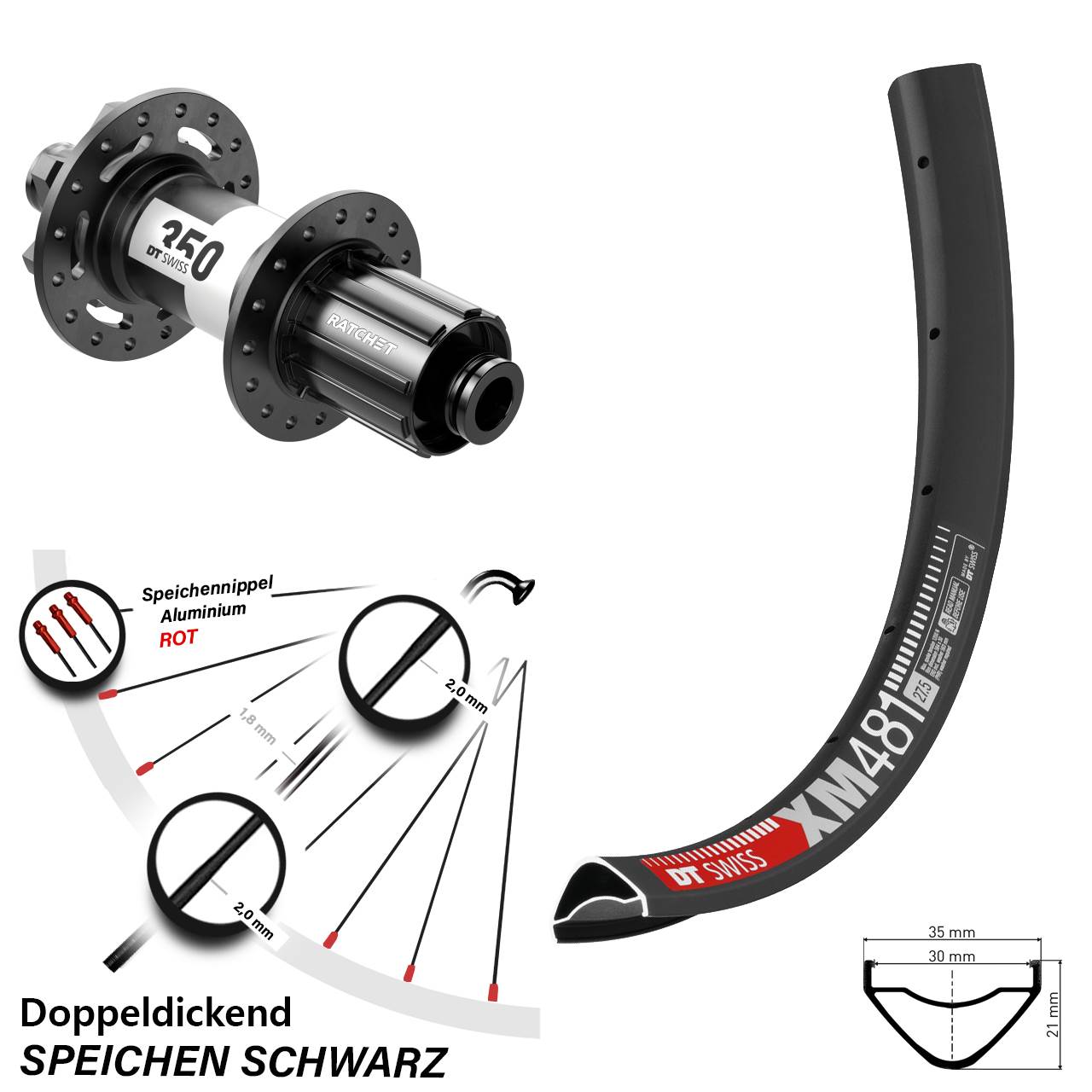 6-Loch Hinterrad 12x157 27,5 Zoll DT Swiss XM 481 DT Swiss 350 8-11 fach