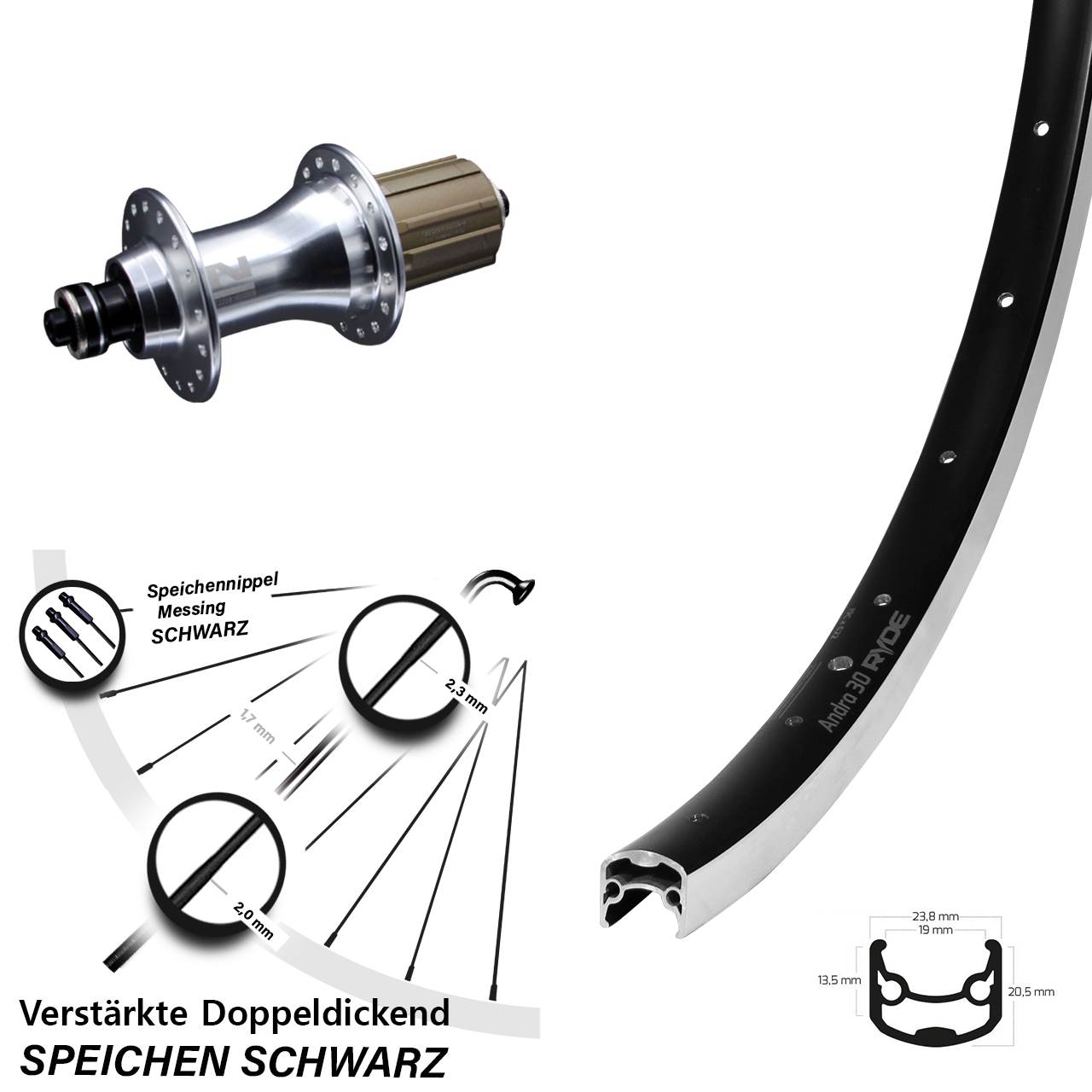 Hinterrad 28 Zoll Ryde Andra 30 Novatec F162 8-12 fach HG QR