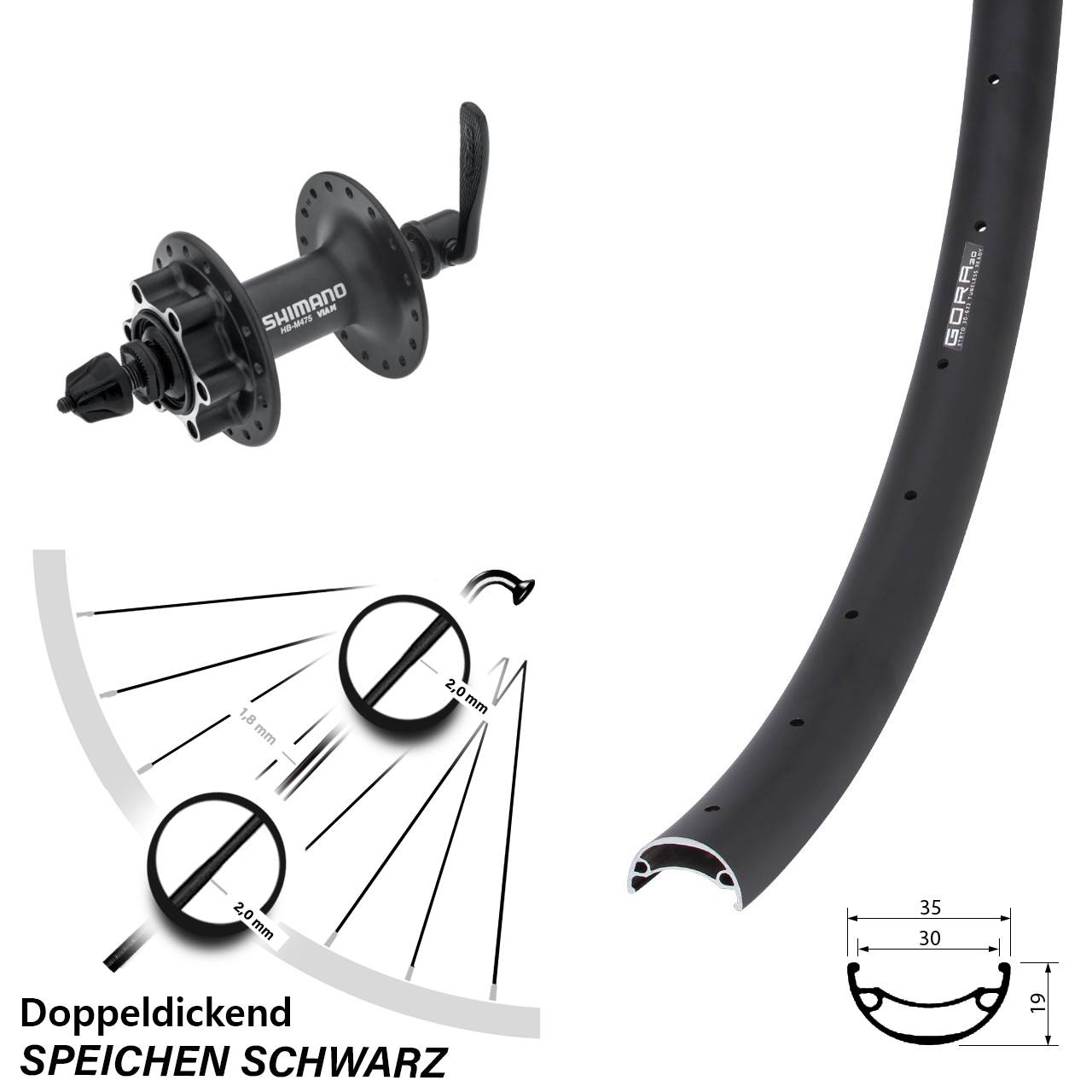 29 Zoll Gora 30 Shimano Alivio Disc Vorderrad QR