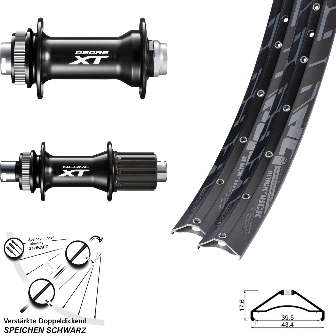 Disc Laufrad-Satz 15x110 12x148 27,5 Zoll Rodi Ready 40 Shimano XT 8-11 fach