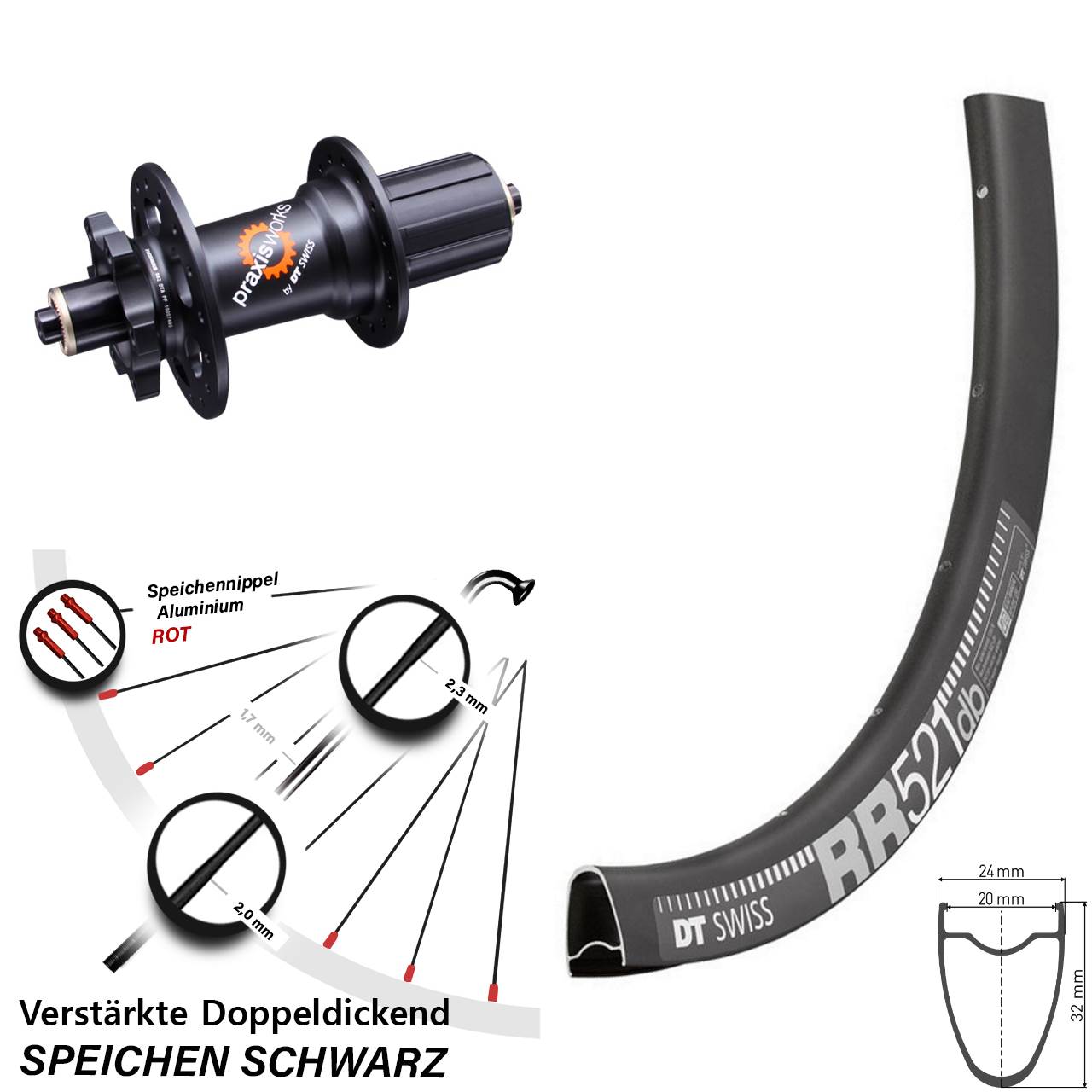 Disc Hinterrad 28 Zoll DT Swiss RR 521 350 6-Loch 5x135 HG 8-11 fach QR