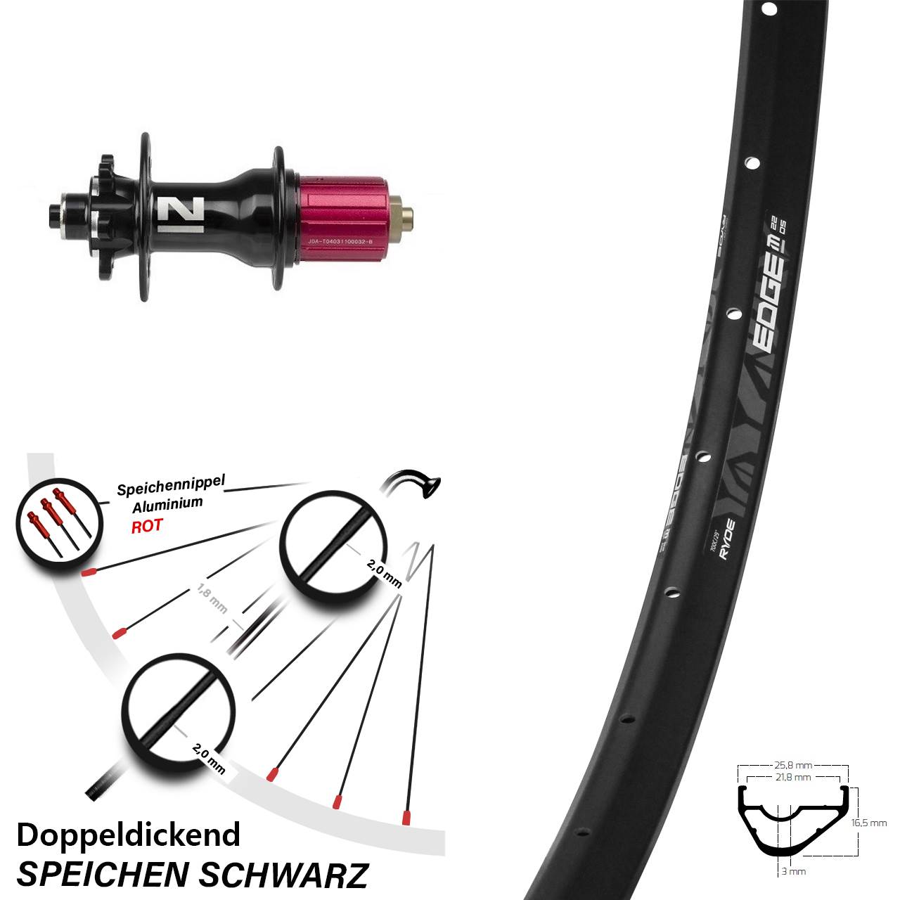 28-29 Zoll Ryde Edge M22 OS Novatec D792 Disc Hinterrad für Schnellspanner 8-12 fach