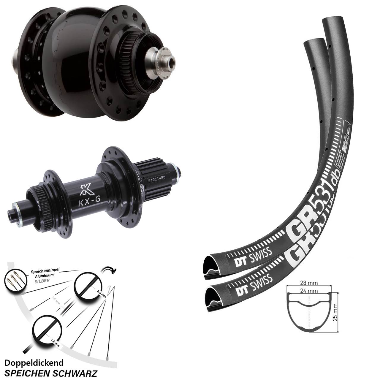 Centerlock Laufradsatz 28 Zoll DT Swiss GR 531 KX-G SON 28 Micro Spline QR