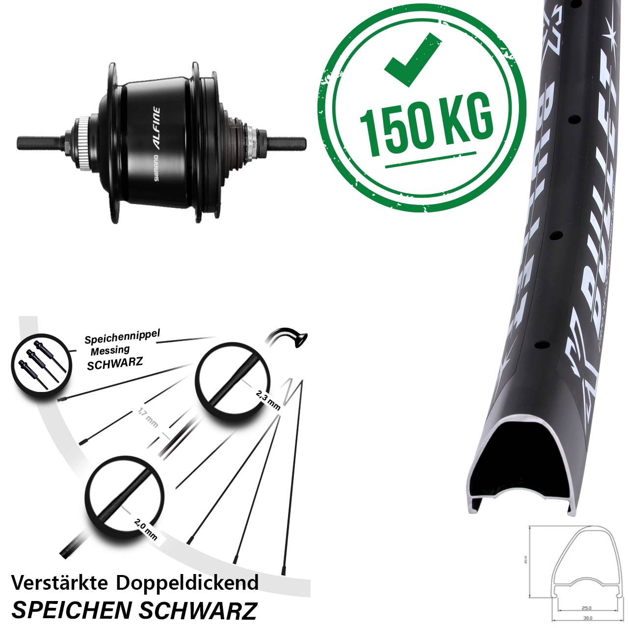 28-29 Zoll Hinterrad Shimano Alfine 8 Gang KX Bullet OS