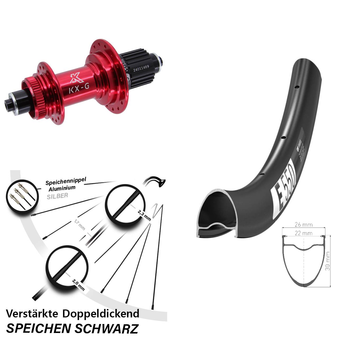 Disc Laufrad 28 Zoll DT Swiss E 550 KX-G rot Shimano Micro Spline für Schnellspanner