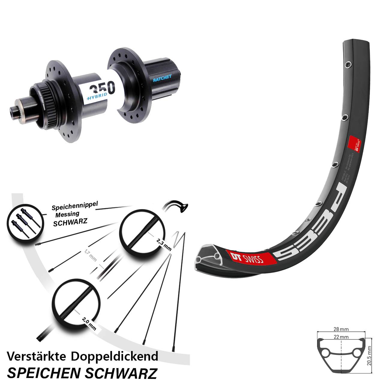 Disc Hinterrad 29 Zoll DT Swiss 533 D Hybrid 350 8-11 fach HG für Schnellspanner Boost