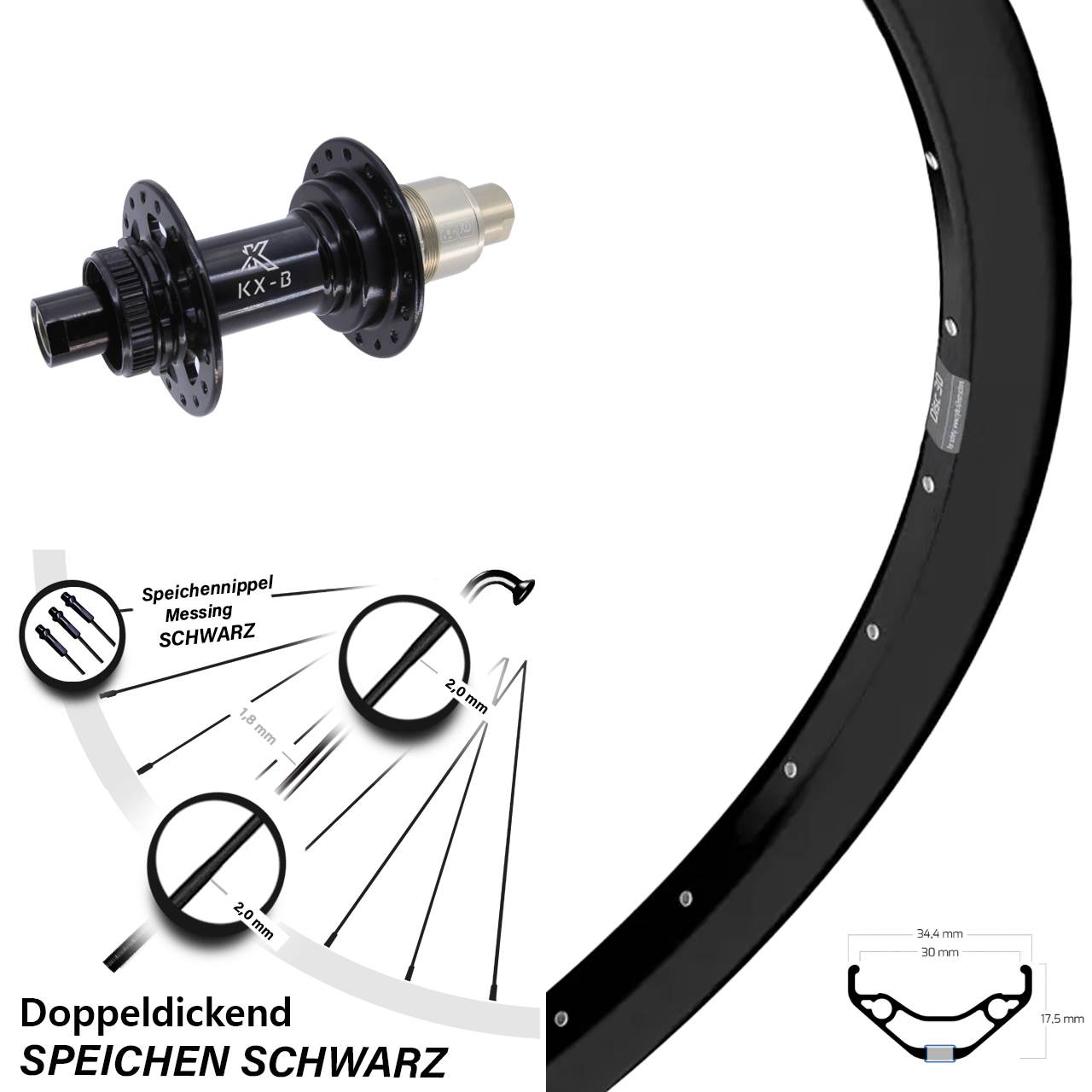 27,5 Zoll Ryde Disc 30 Hinterrad KX-B Centerlock XD 12x148