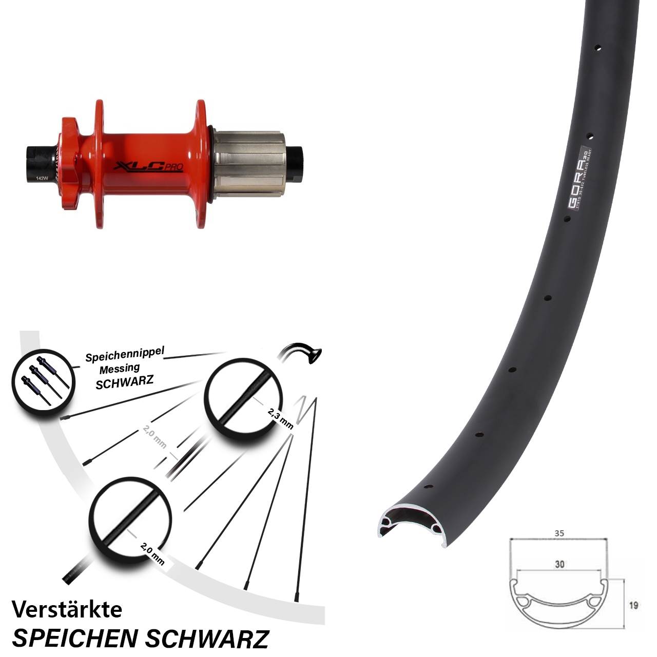 Hinterrad 6-Loch 29 Zoll Gora 30 XLC Pro rot 8-11 fach HG 12x142