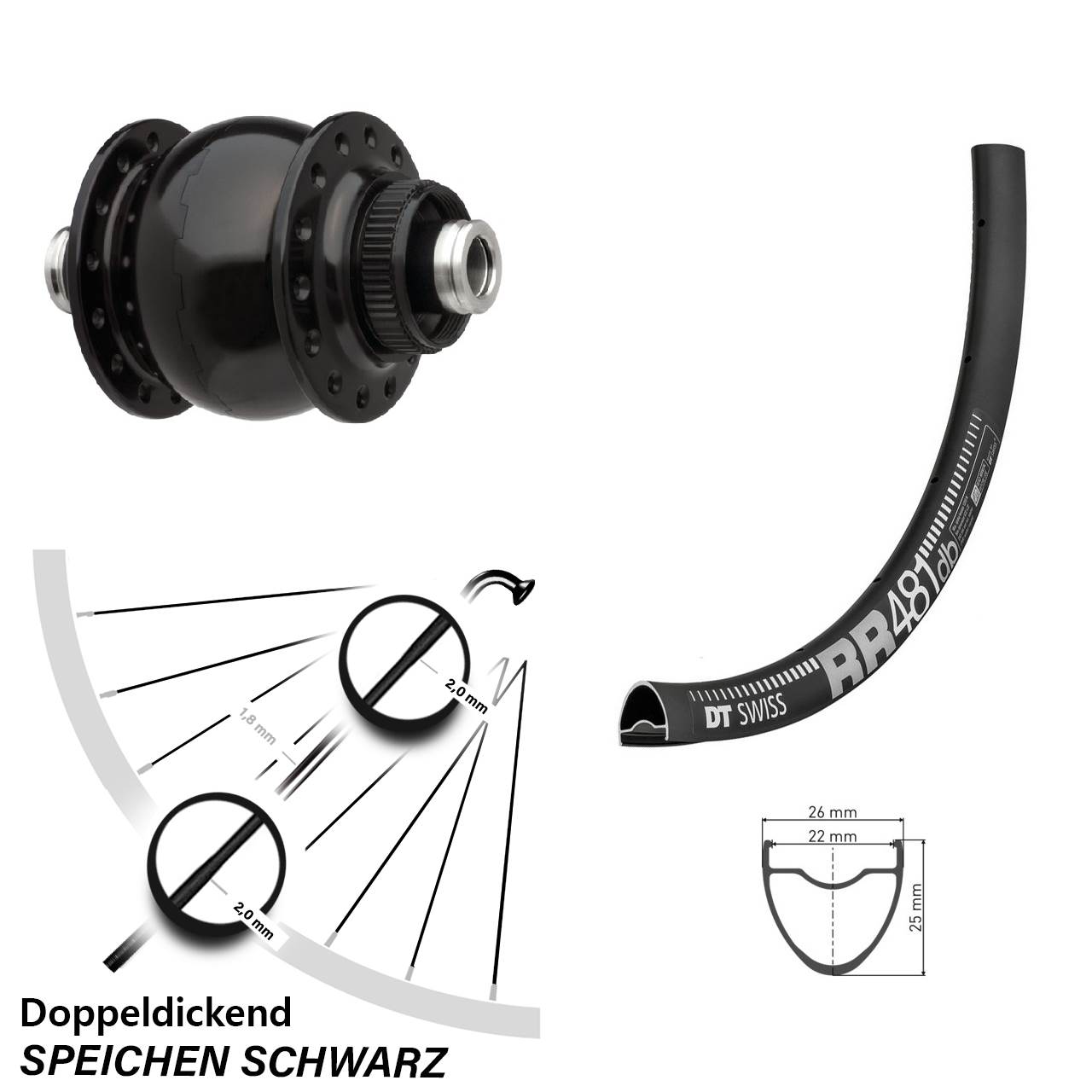28 Zoll Nabendynamo Vorderrad für DT Swiss R 481 SON delux Centerlock