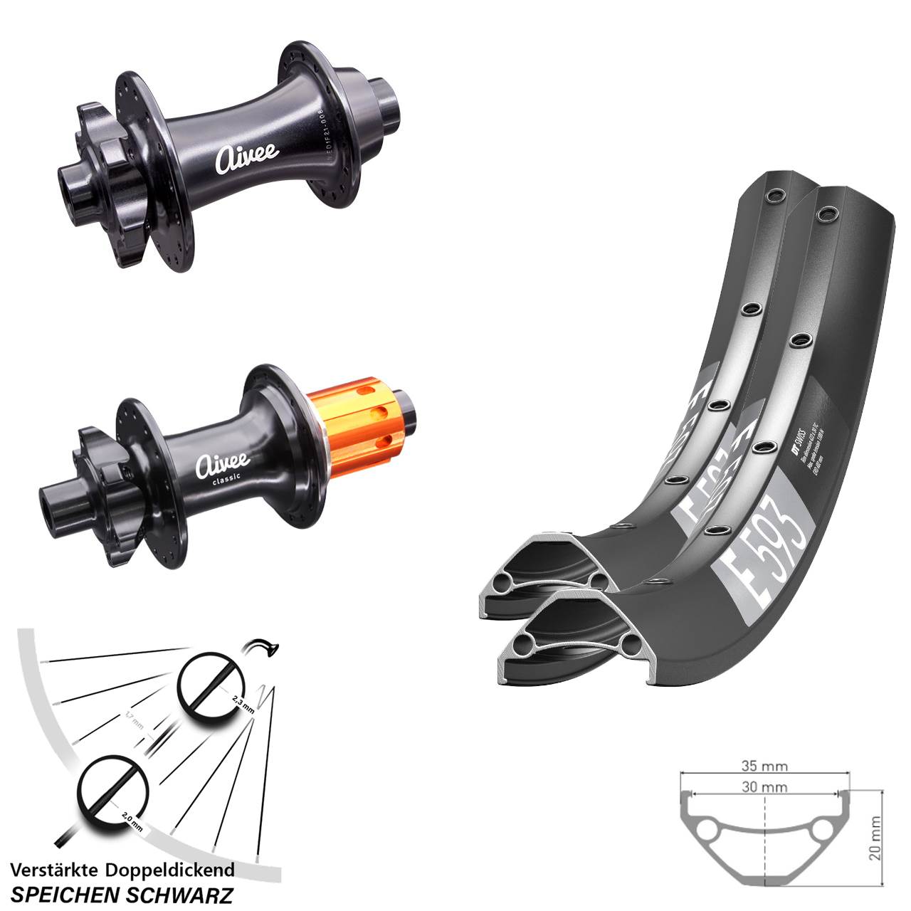 Boost 6-Loch Laufradsatz 15x110 12x148 29 Zoll DT Swiss E593 Aivee Classic 8-12 fach HG
