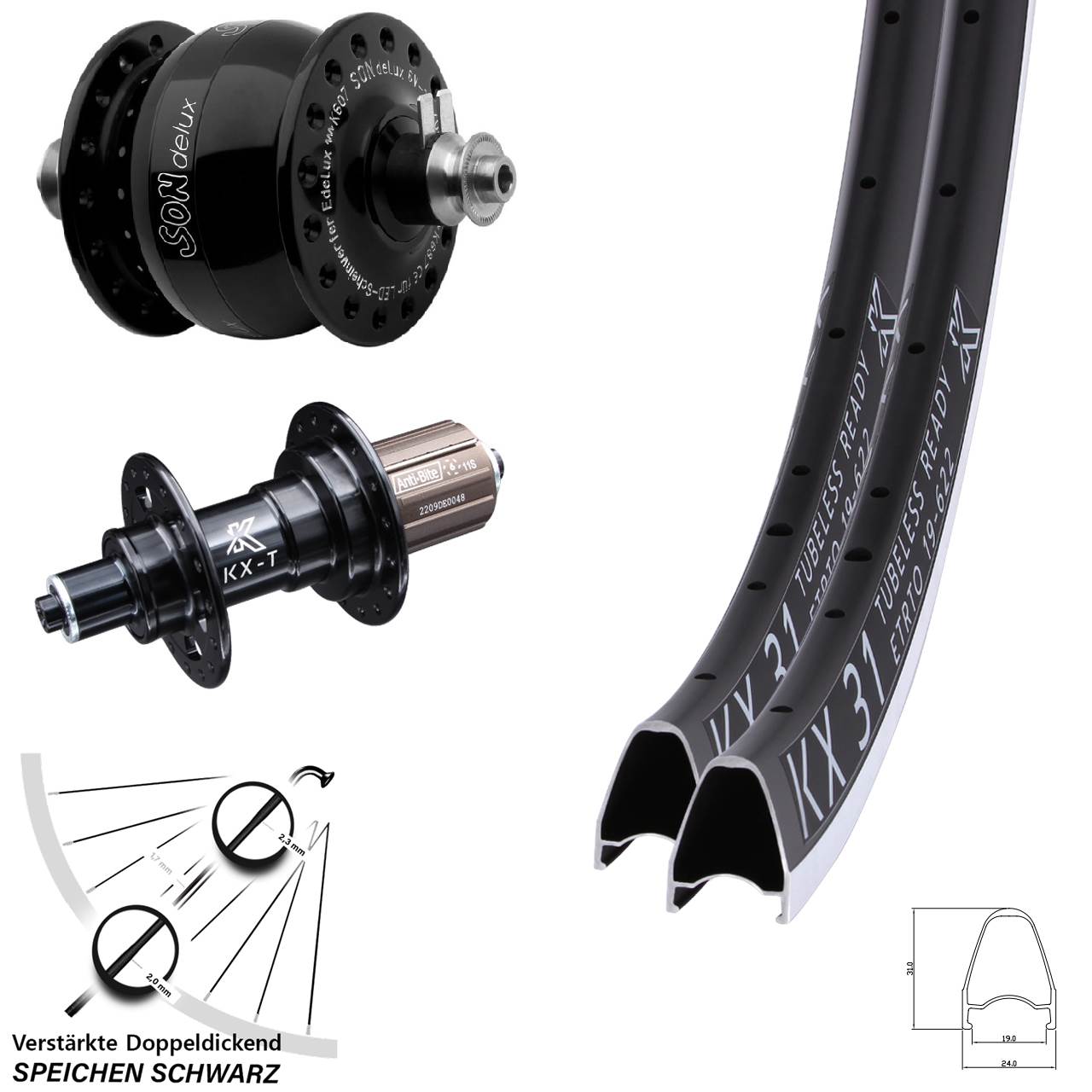 Laufradsatz für Schnellspanner 28 Zoll KX-T 31 SONdelux 8-11 fach