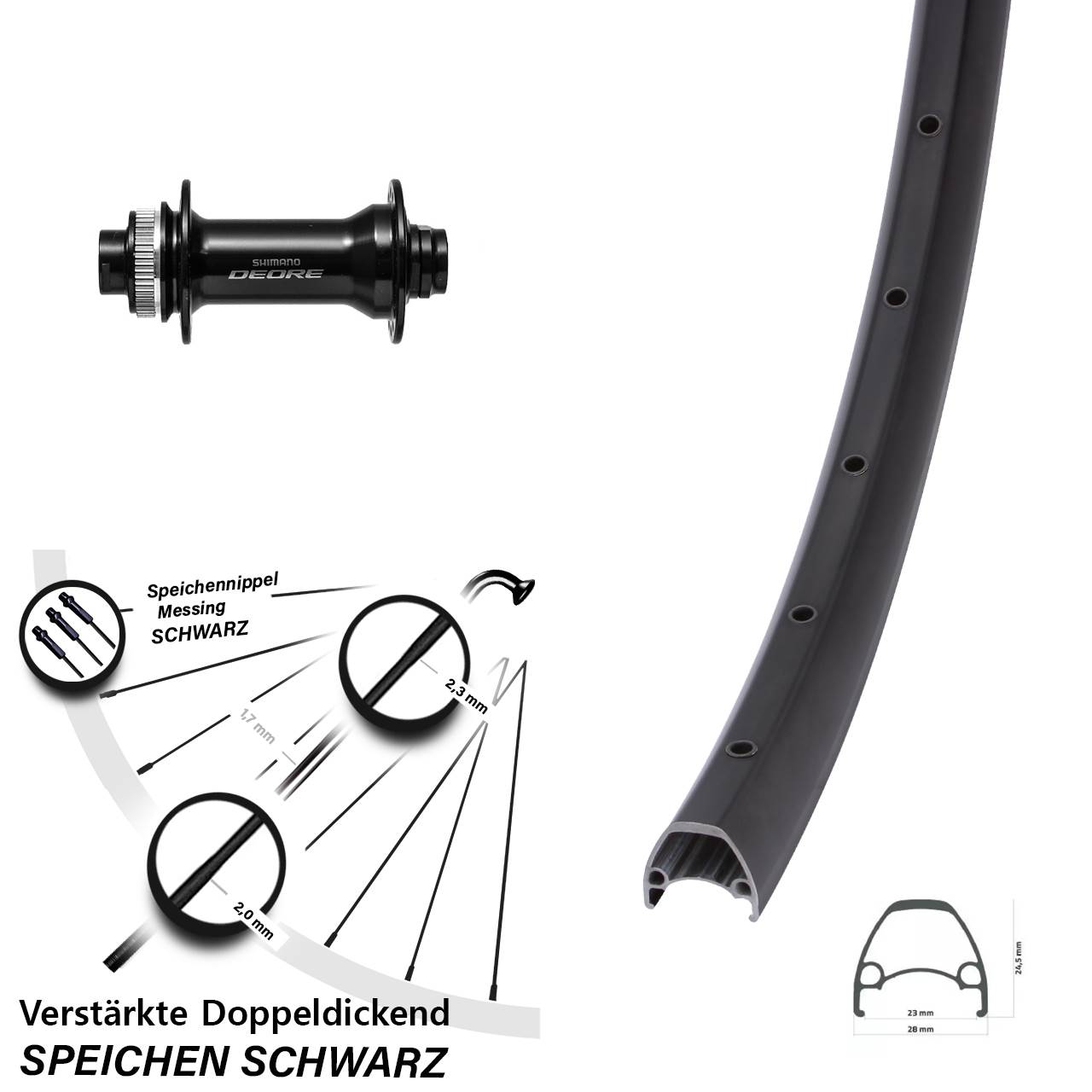 28-29 Zoll Ambrosio Sport Shimano Deore Centerlock Vorderrad 15x110 Boost