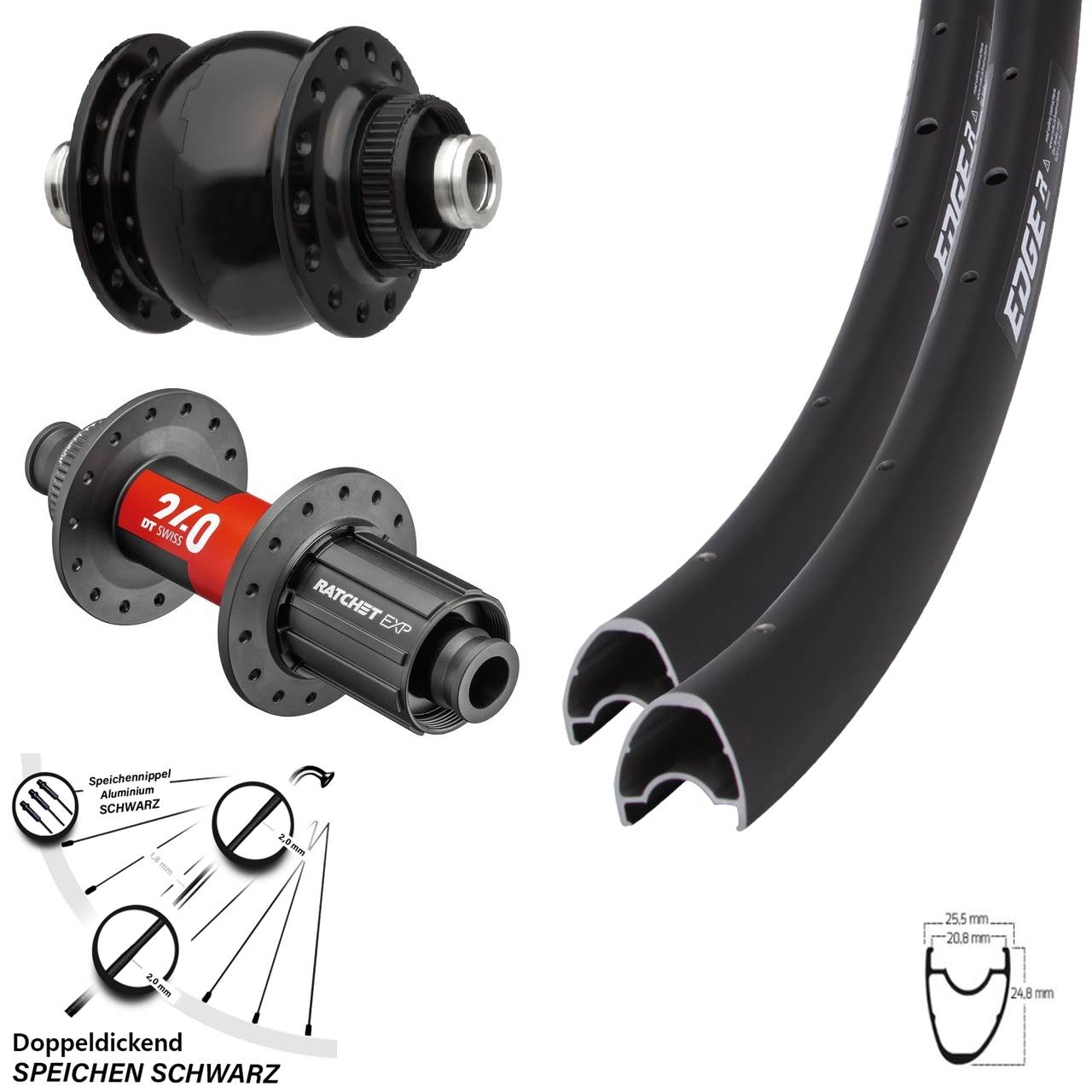 Laufradsatz 28 Zoll Ryde Edge R25 OS DT Swiss 240 EXP SONdelux 11-12 fach HG 12x100/142