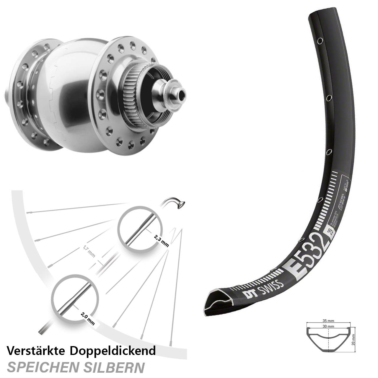 29 Zoll DT Swiss E 532 SON 28 Disc Nabendynamolaufrad für Schnellspanner