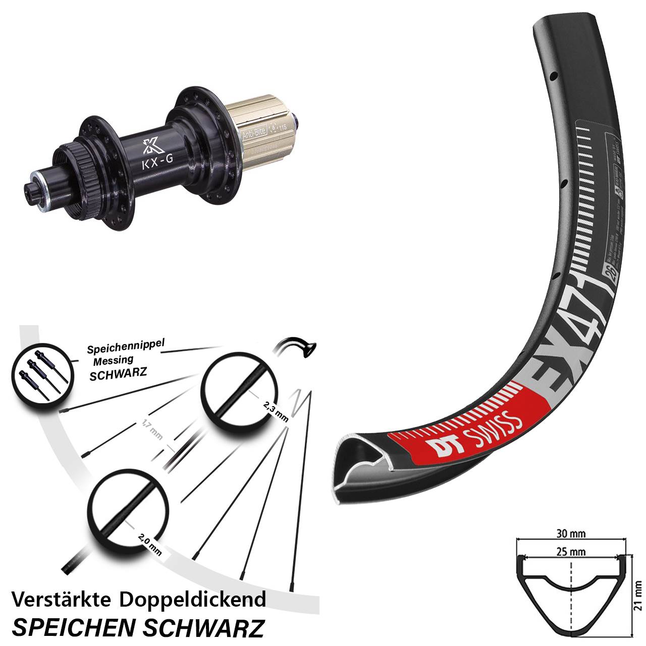 DT Swiss EX 471 KX-G 27,5 Zoll Hinterrad Centerlock für Schnellspanner 8-12 fach