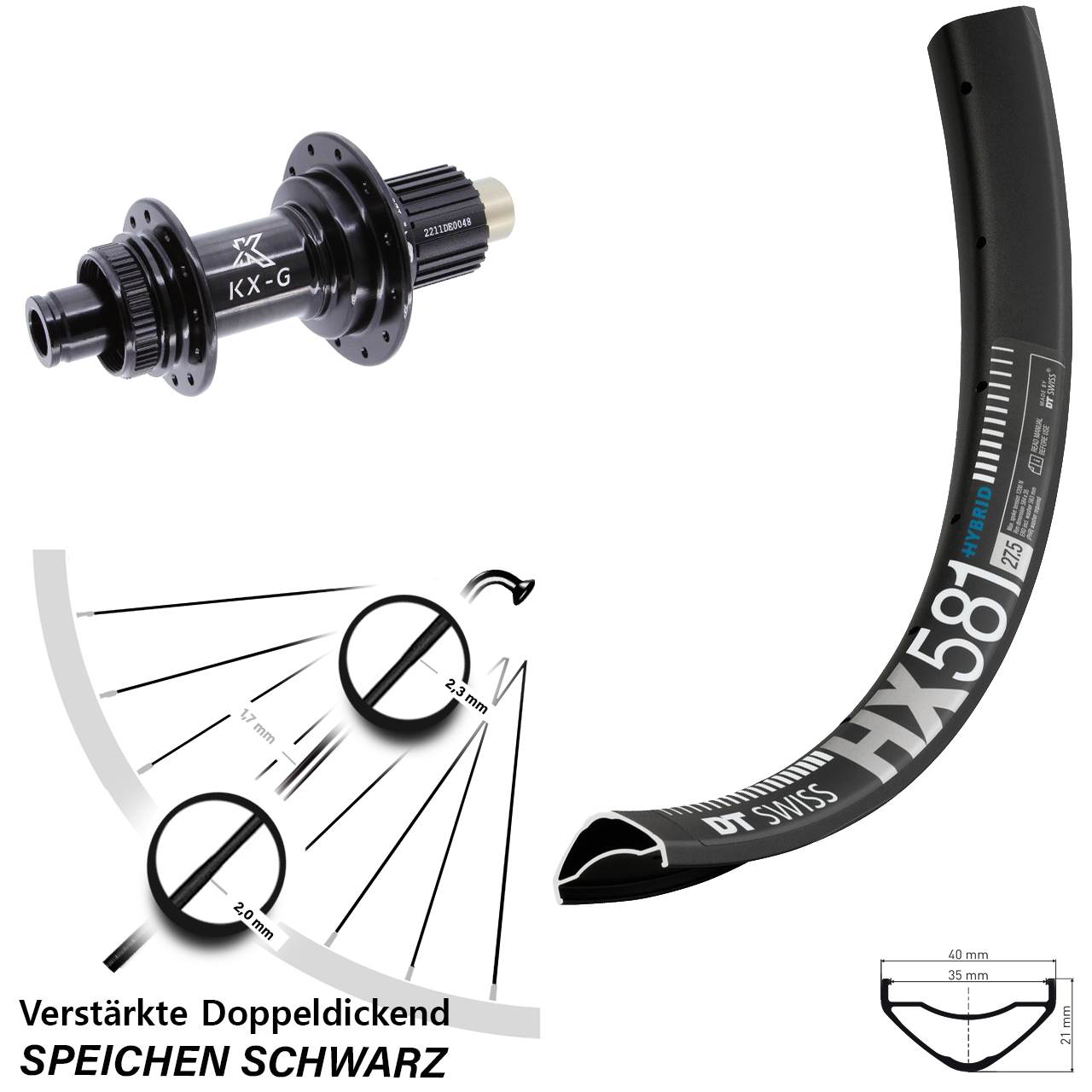 Hinterrad Centerlock 27,5 Zoll DT Swiss HX 581 KX-G Shimano Micro Spline 12x142