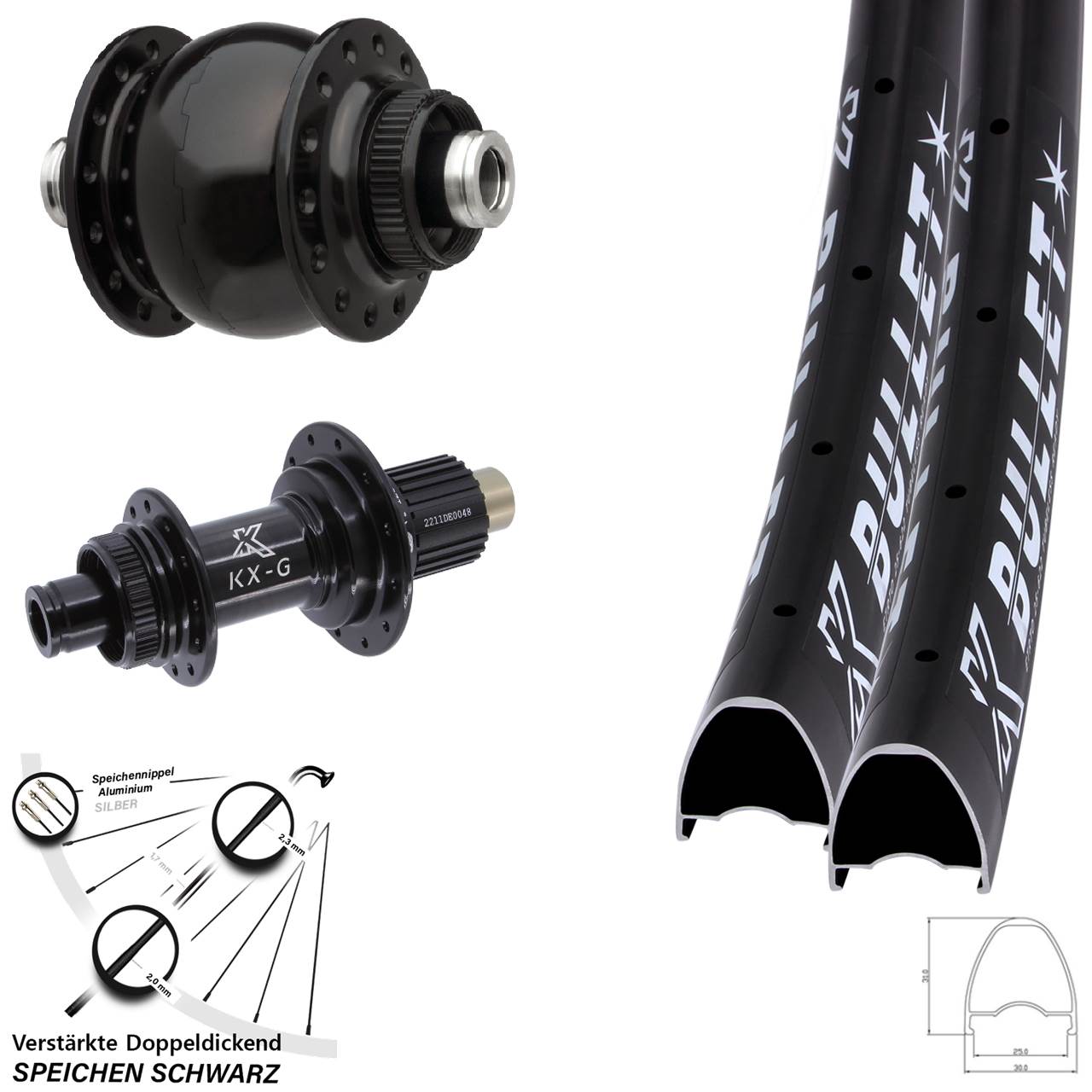 Centerlock Laufradsatz 28 Zoll KX-G Bullet OS SON 28 Micro Spline 12x100/142