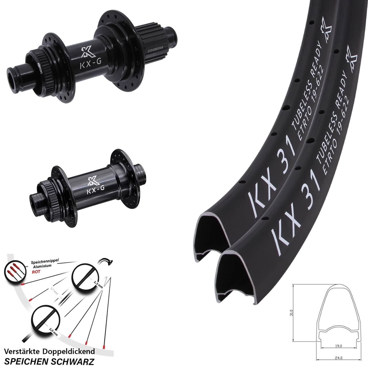 Laufradsatz Centerlock 28 Zoll KX31-GS Heavy Duty Shimano Micro Spline 12x100/142