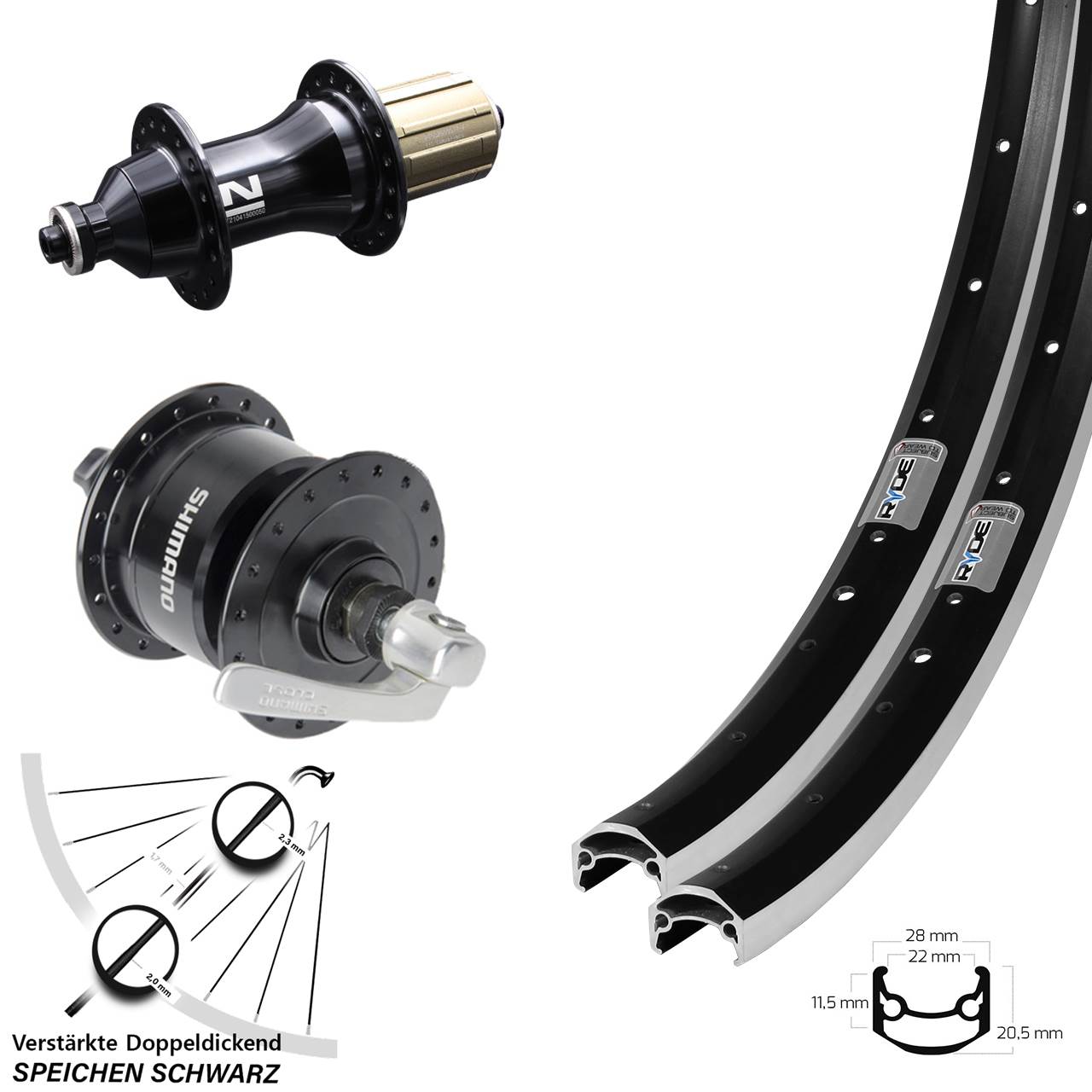 Laufradsatz QR 650B Ryde Andra 35 Novatec F162SB Shimano DH-3N72 8-12 fach HG