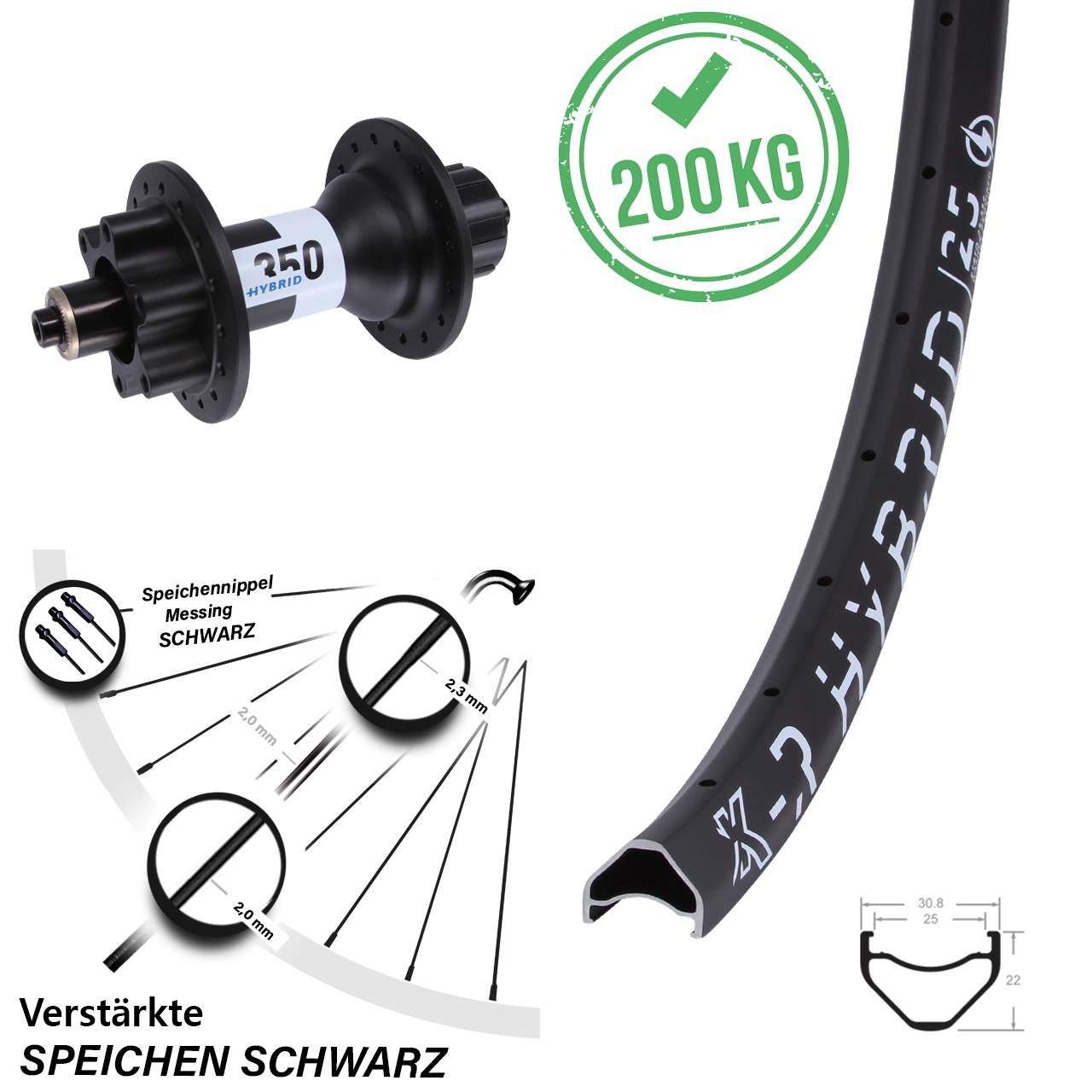 26 Zoll KX-R Hybrid 25 Laufrad DT Swiss 350 Singlespeed 5x135 6-Loch