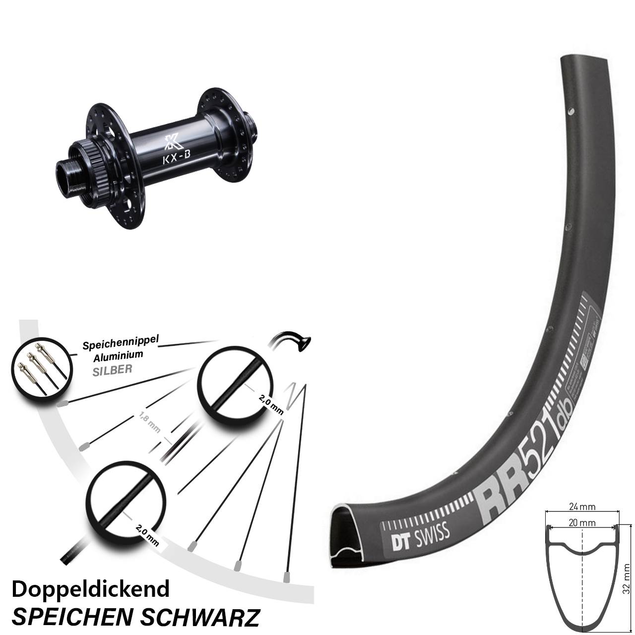 28 Zoll Laufrad KX-Boost 12x110 mm DT Swiss RR 521 DB Centerlock