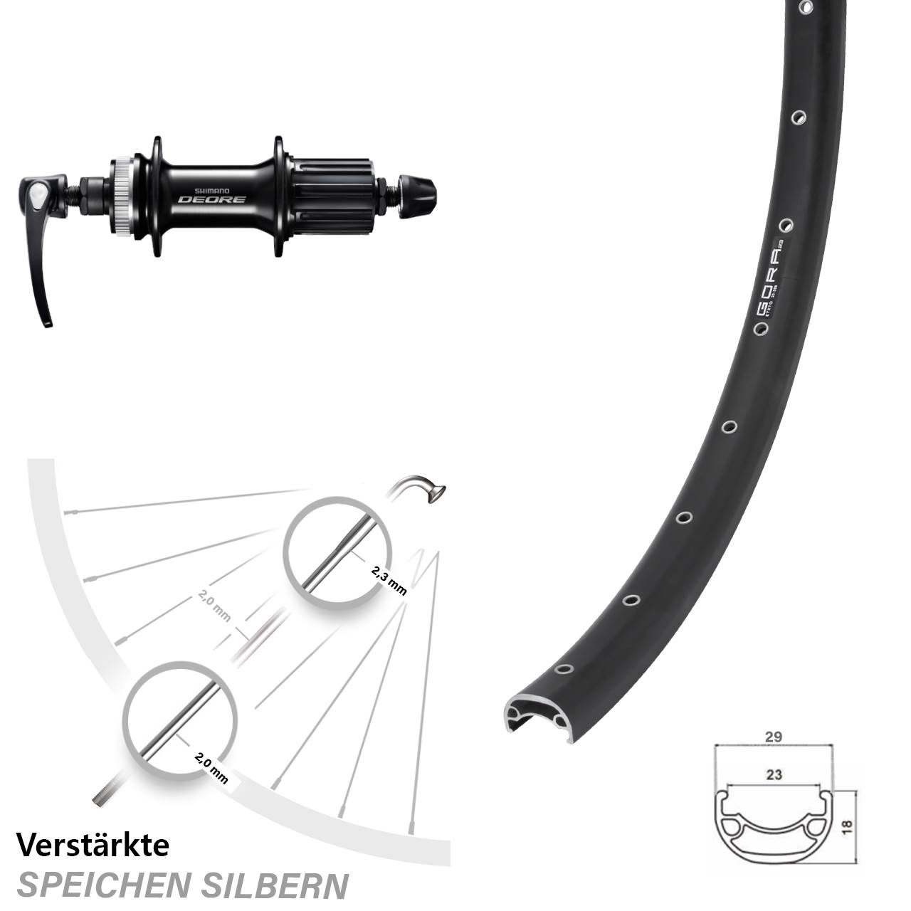 Disc Hinterrad für Schnellspanner 26 Zoll Gora 23 Shimano Deore 8-11 fach HG