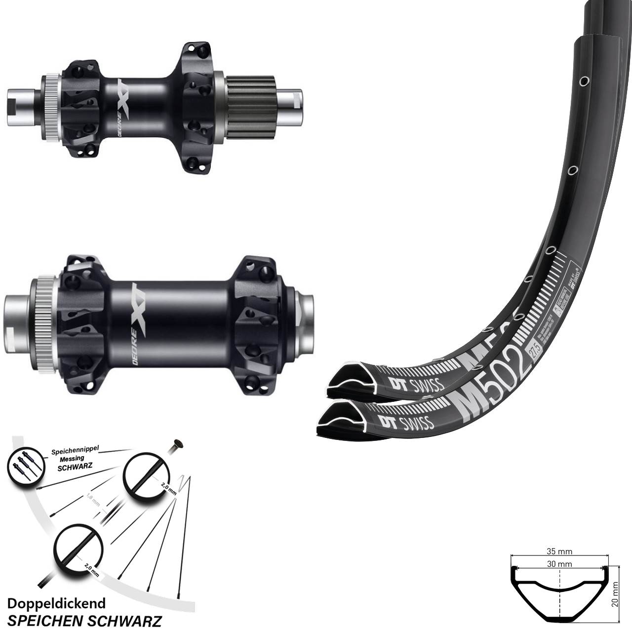 Laufradsatz 27,5 Zoll Shimano XT Boost Straightpull DT Swiss M 502 Micro Spline