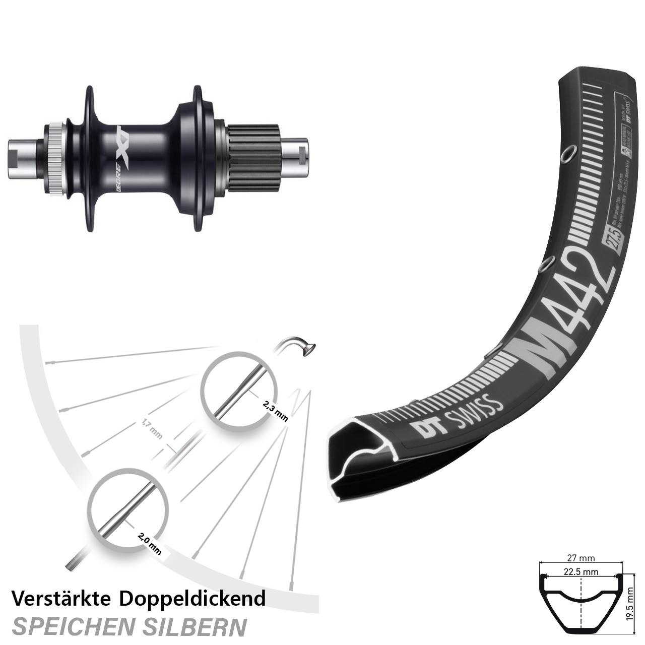 DT Swiss M442 Shimano Deore XT M8110 28-29 Zoll Hinterrad Centerlock 12x142 Micro Spline