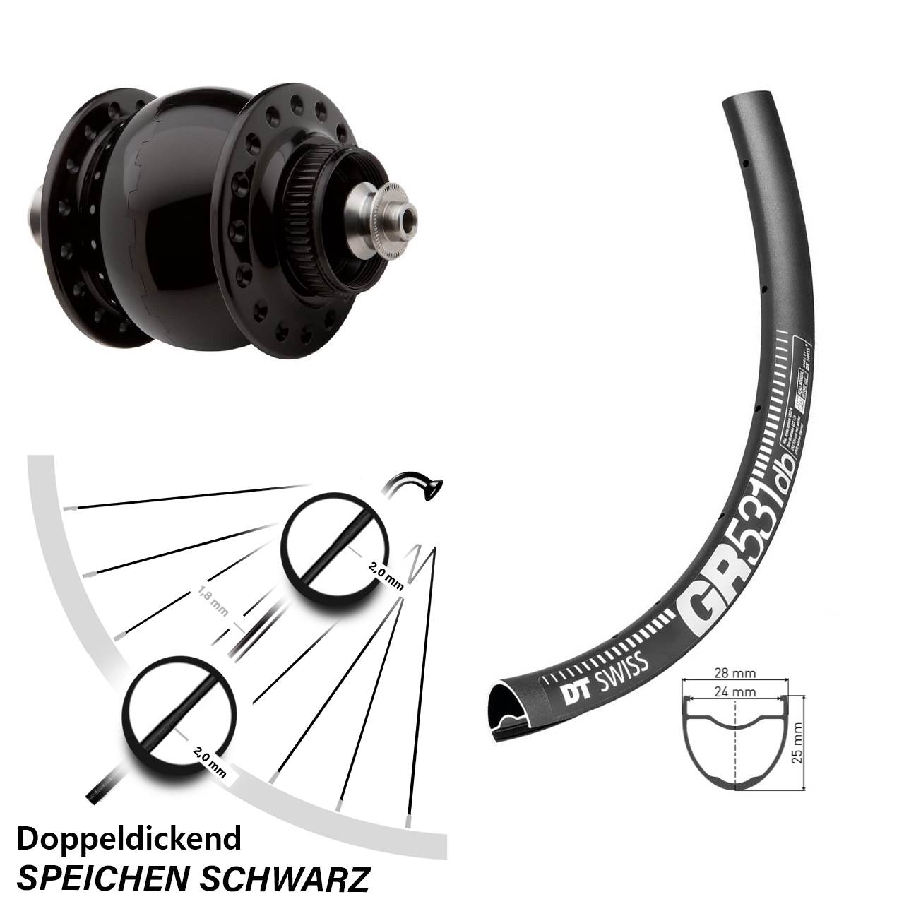 28/29 Zoll Vorderrad Gravel mit Dynamo Son 28 DT Swiss GR 531 DB
