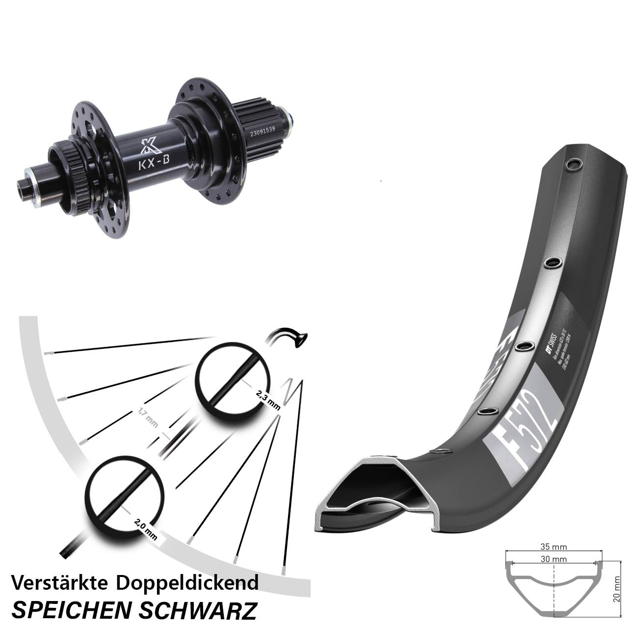 29 Zoll DT Swiss F 572 KX-B Disc Laufrad für Schnellspanner Boost Micro Spline